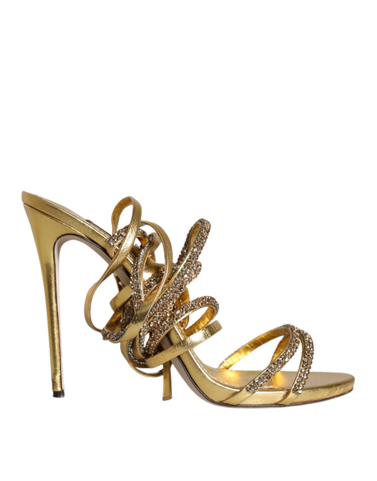 Dolce & Gabbana Gold Crystals Keira Heels Sandals Shoes EU39.5 / US9.5