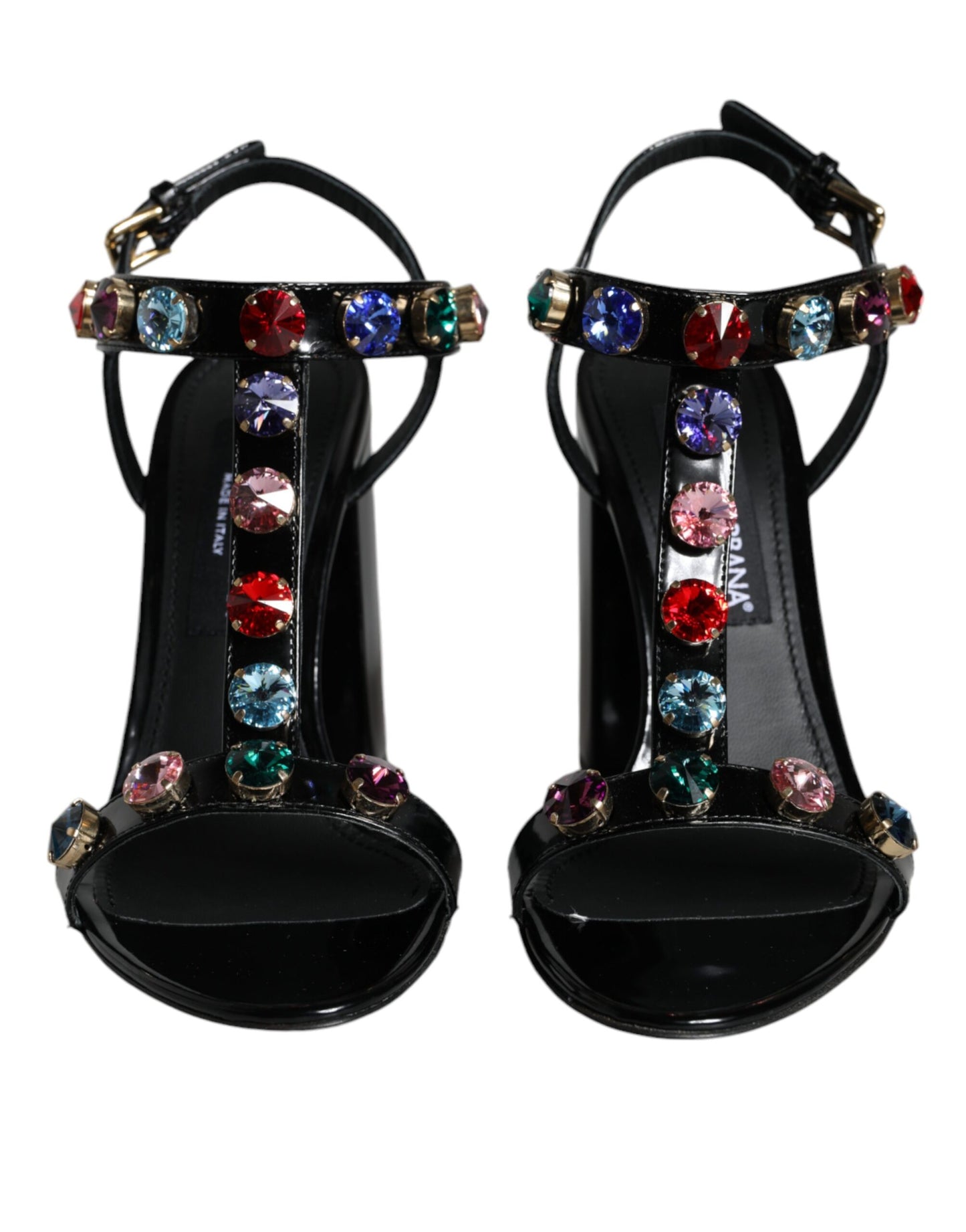 Dolce & Gabbana Black Crystal Leather T-strap Sandals Shoes EU39 / US9