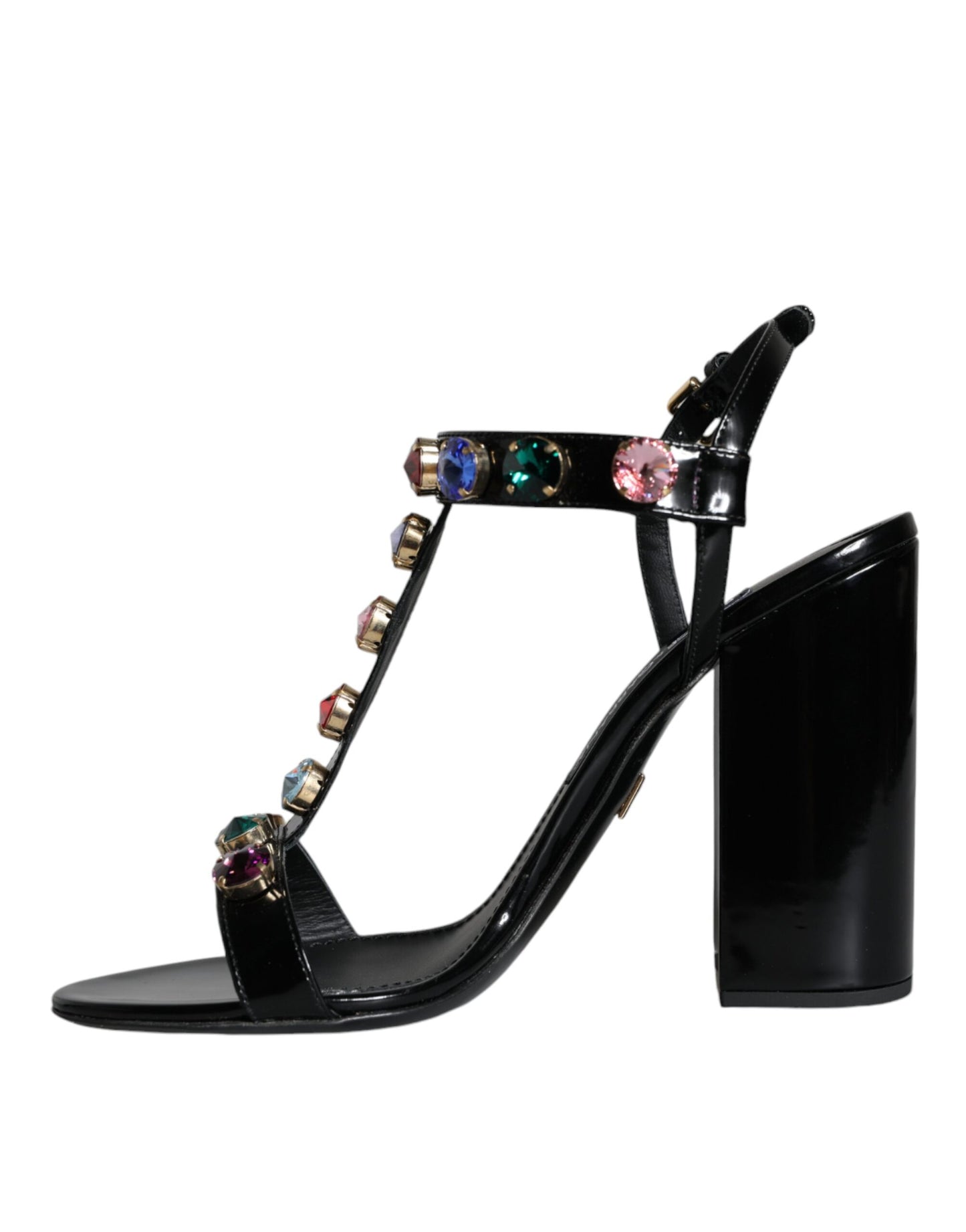 Dolce & Gabbana Black Crystal Leather T-strap Sandals Shoes EU39 / US9