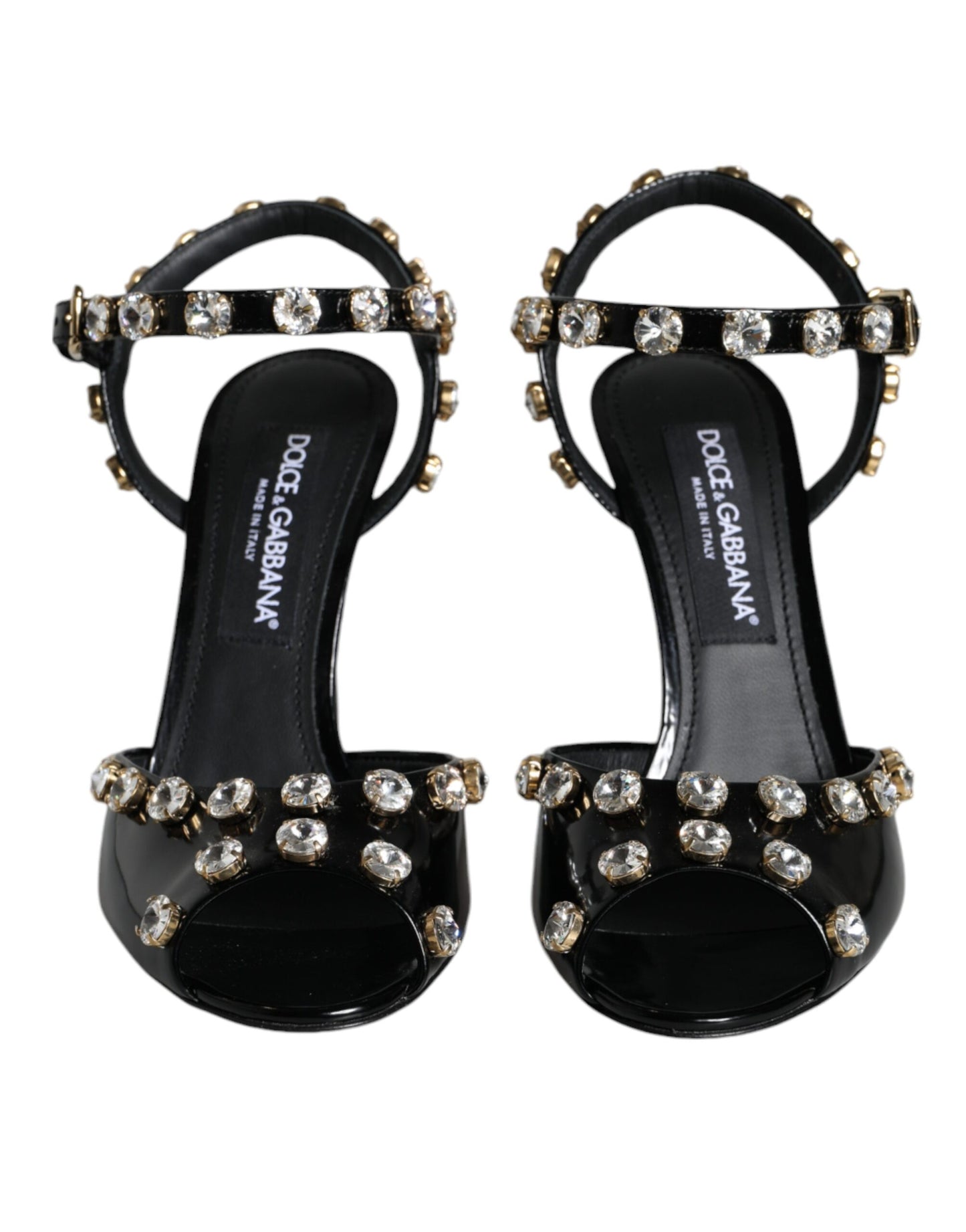 Dolce & Gabbana Black Leather Crystal Ankle Strap Sandals Shoes EU39 / US9