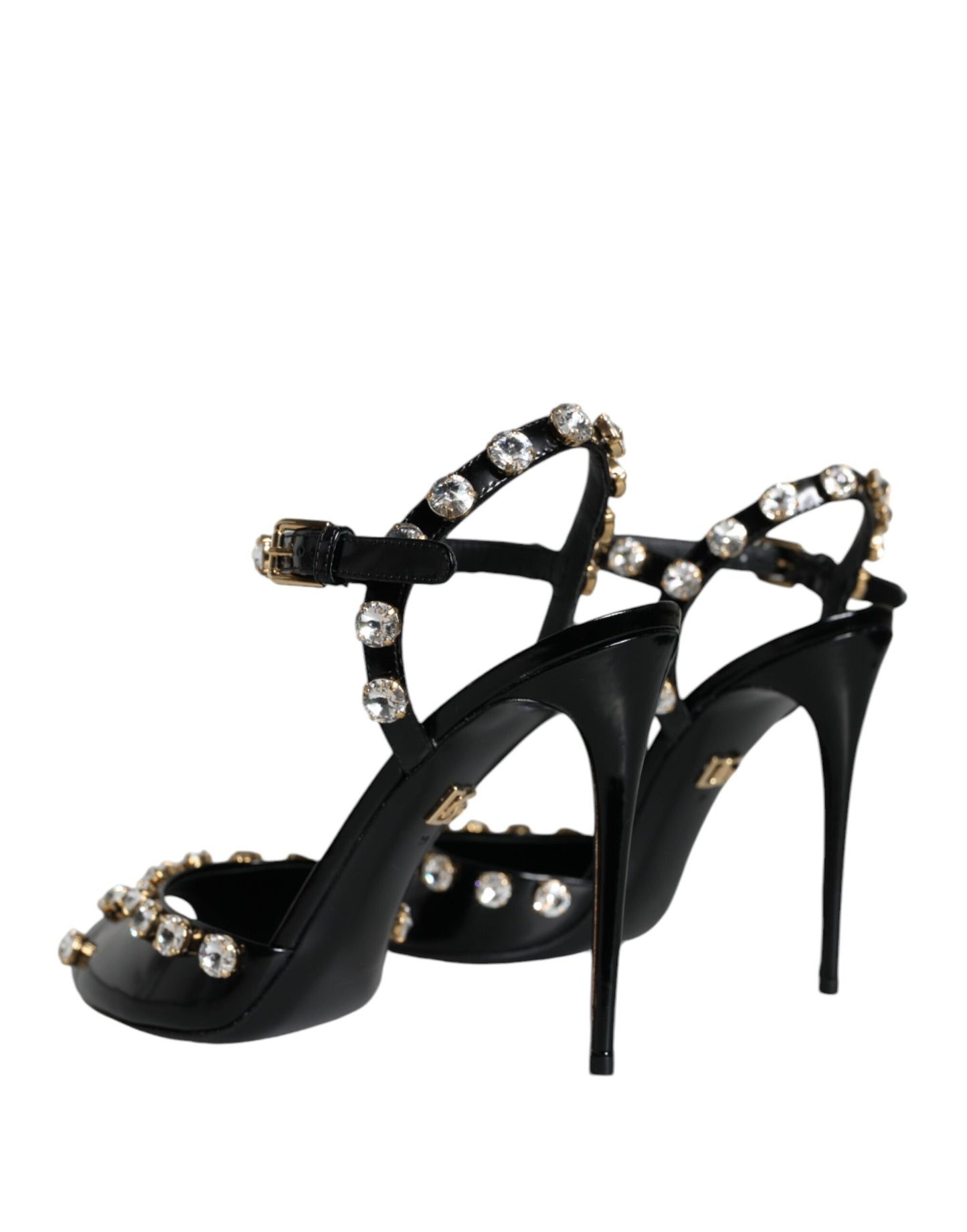 Dolce & Gabbana Black Leather Crystal Ankle Strap Sandals Shoes EU39 / US9