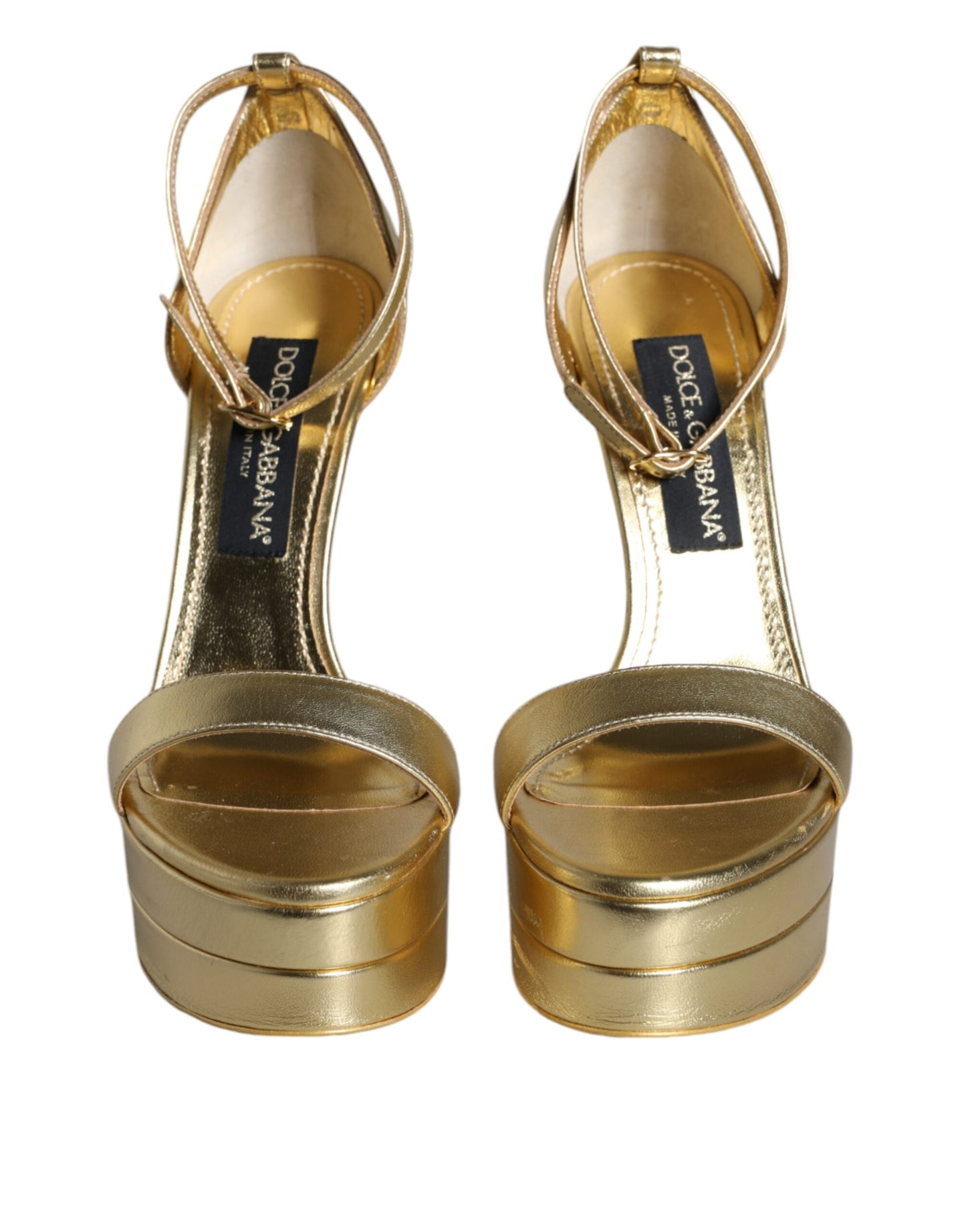 Dolce & Gabbana Gold Leather Platform Keira Sandals Shoes EU38 / US8