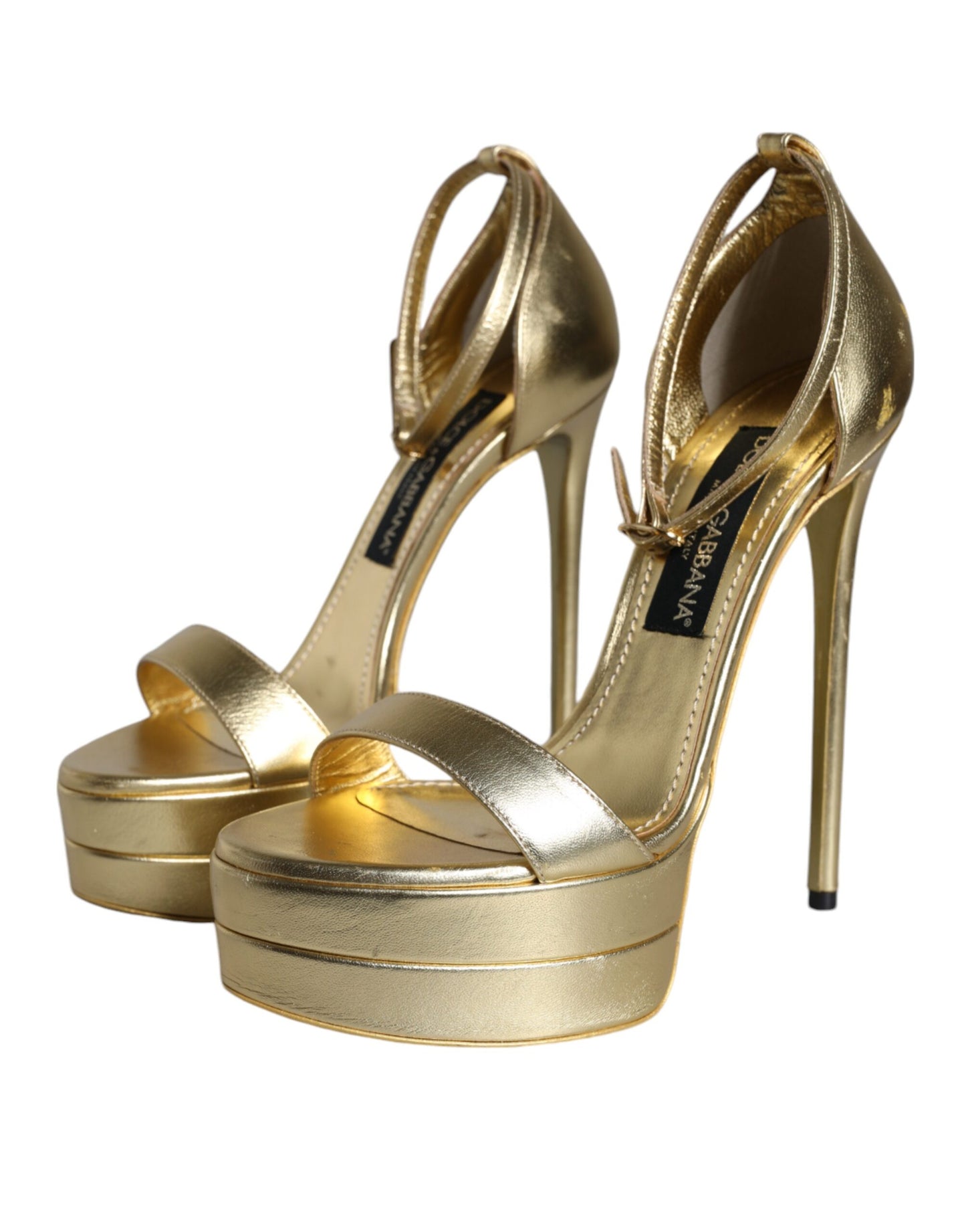 Dolce & Gabbana Gold Leather Platform Keira Sandals Shoes EU38 / US8