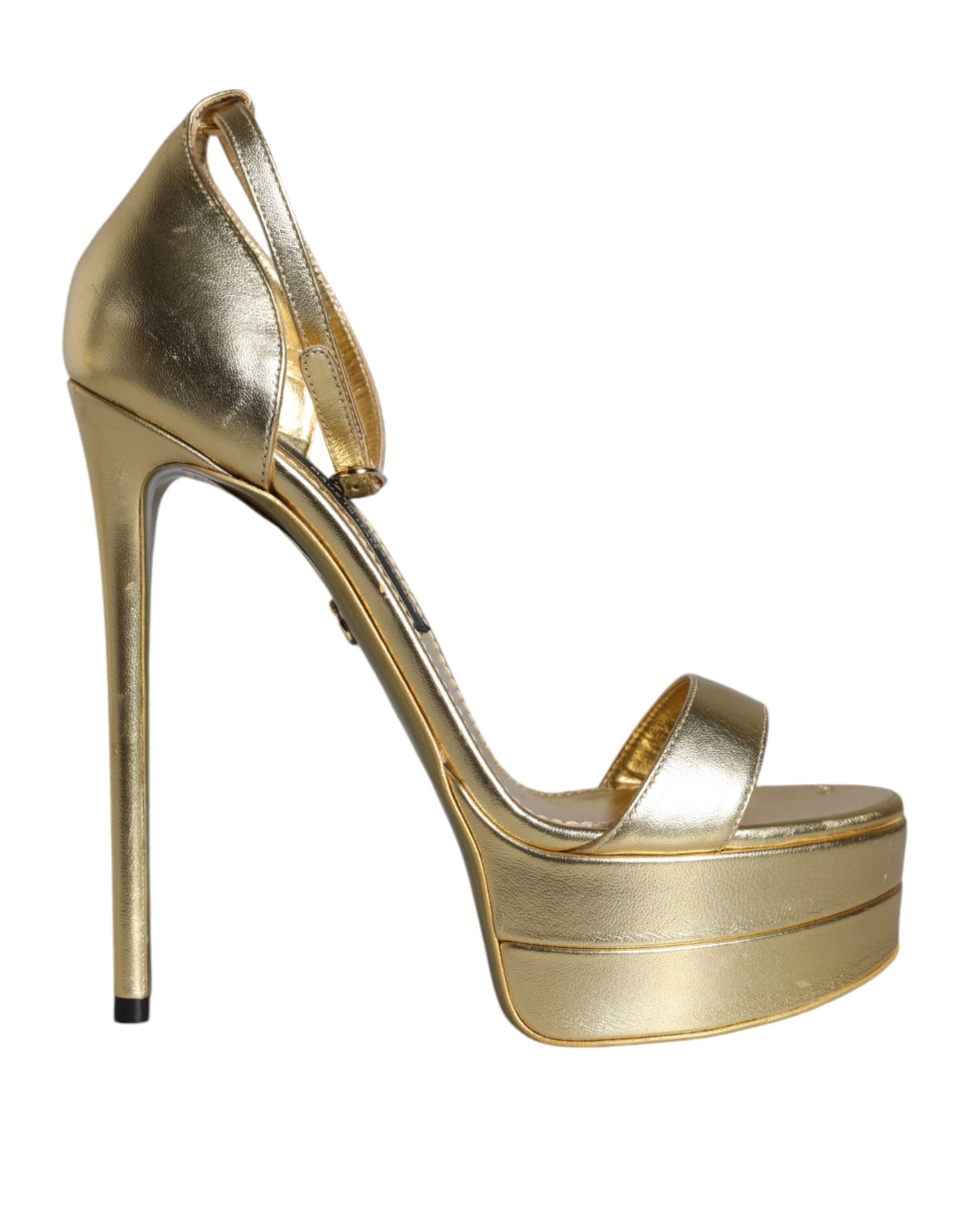 Dolce & Gabbana Gold Leather Platform Keira Sandals Shoes EU38 / US8