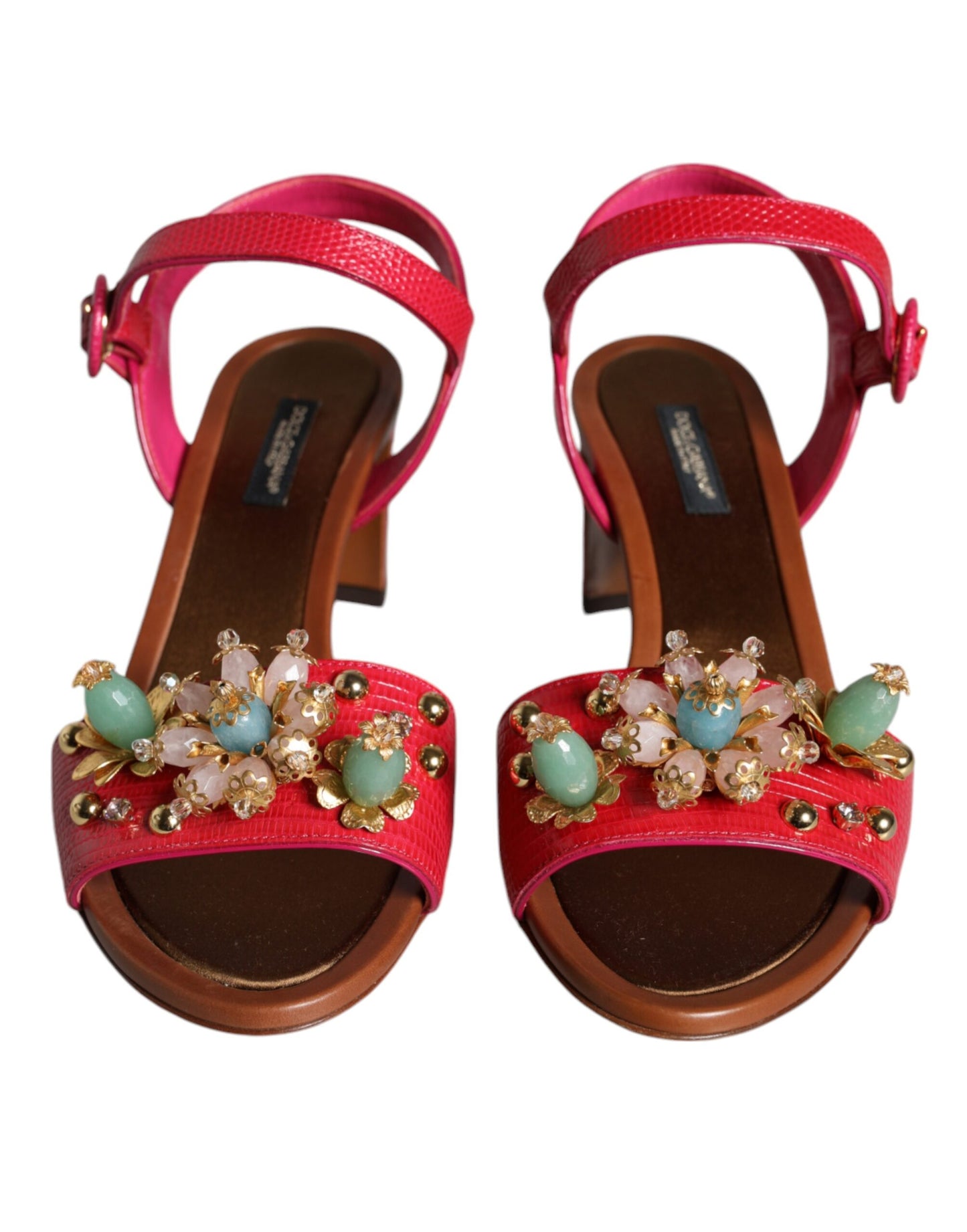 Dolce & Gabbana Fuchsia Leather Embellished Keira Sandals Shoes EU36 / US6