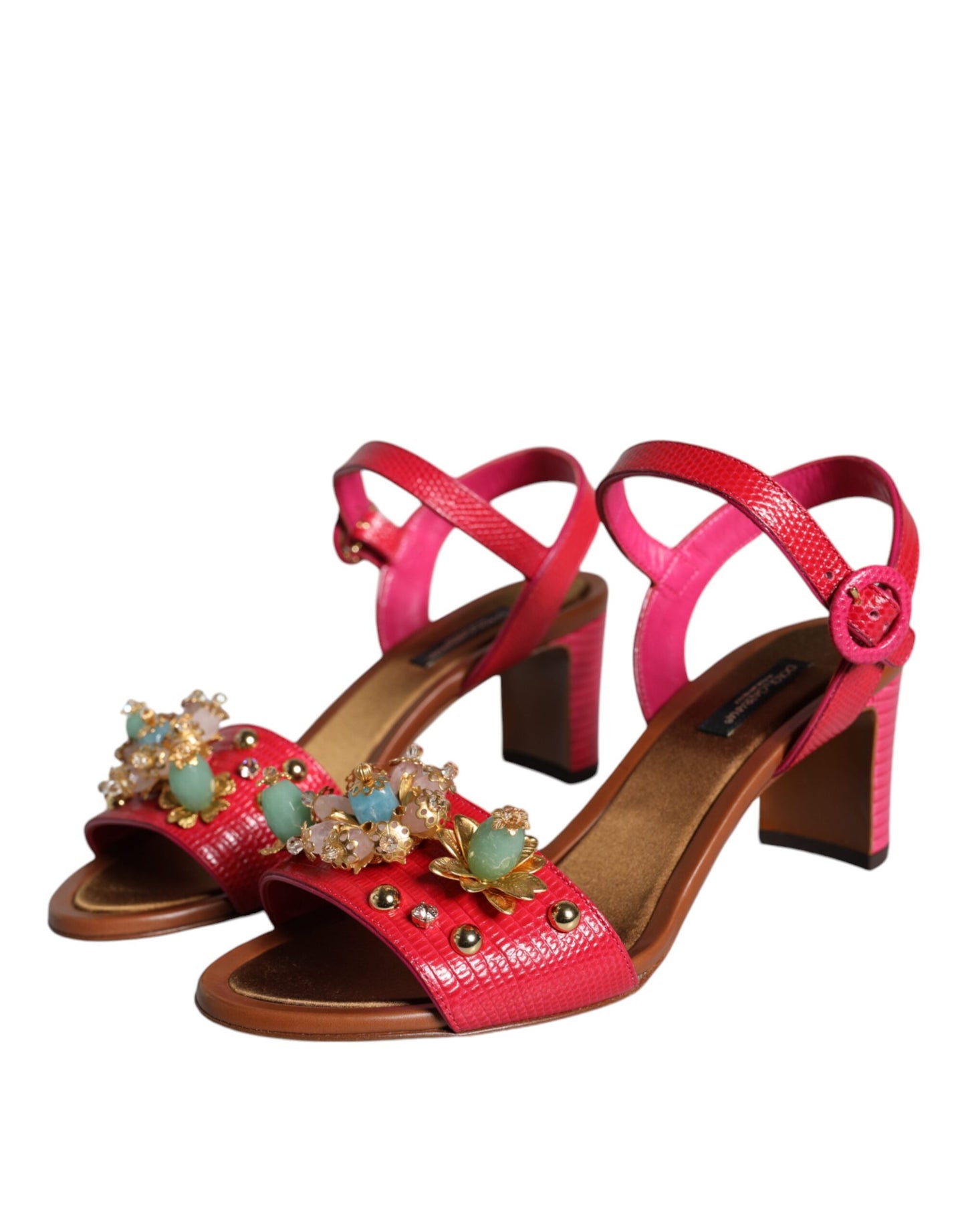 Dolce & Gabbana Fuchsia Leather Embellished Keira Sandals Shoes EU36 / US6