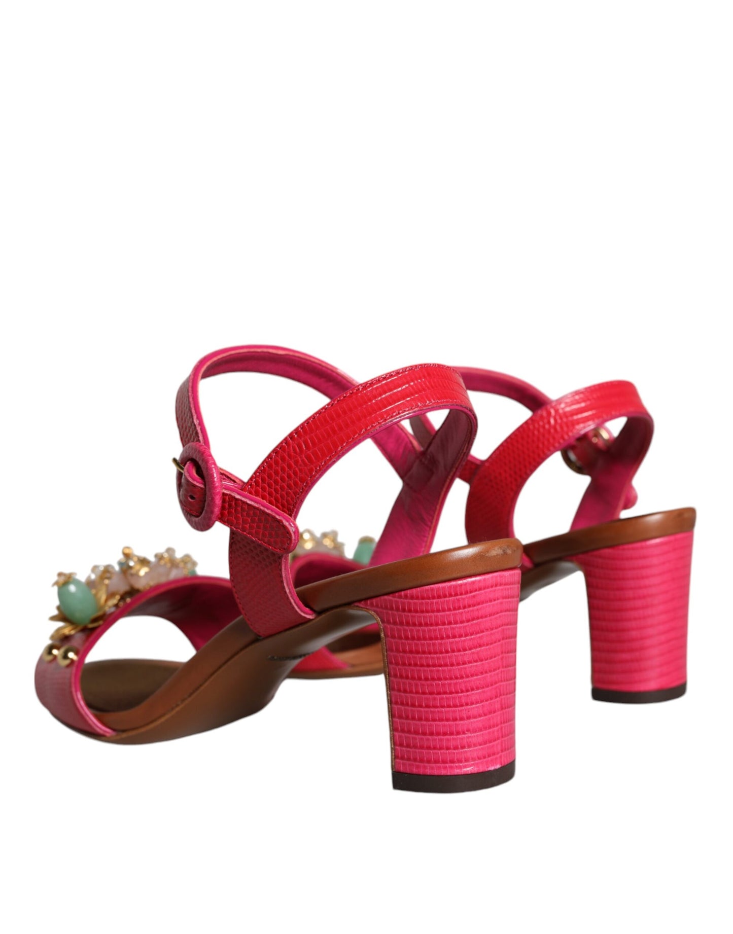 Dolce & Gabbana Fuchsia Leather Embellished Keira Sandals Shoes EU36 / US6