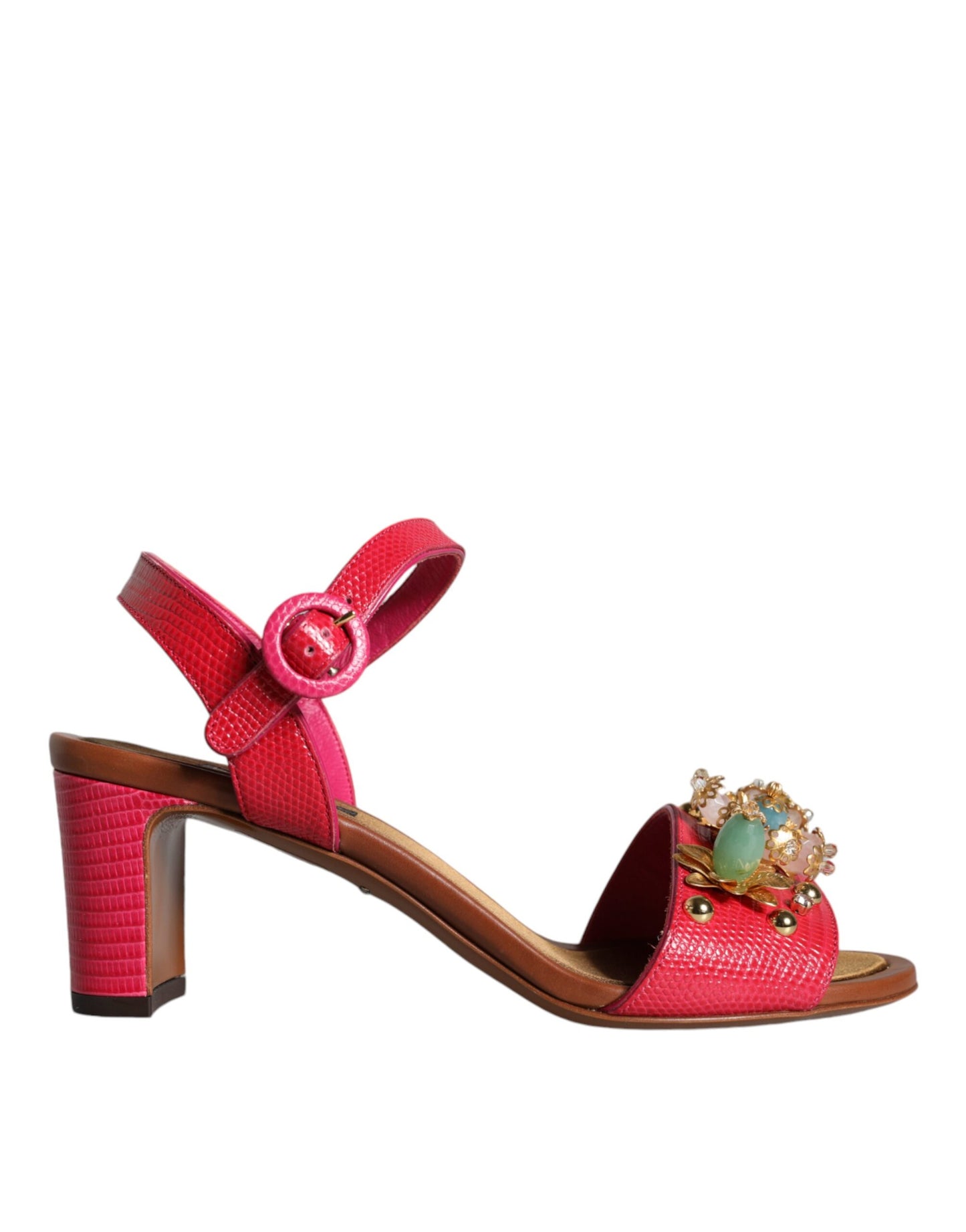 Dolce & Gabbana Fuchsia Leather Embellished Keira Sandals Shoes EU36 / US6