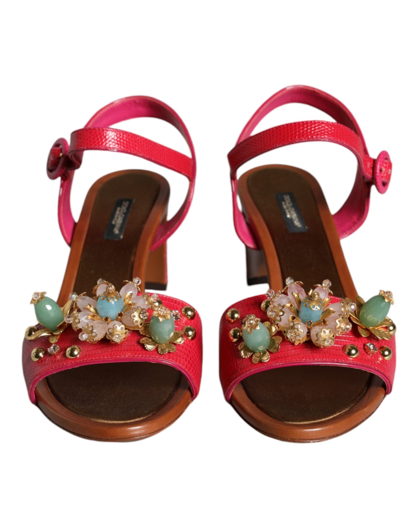 Dolce & Gabbana Fuchsia Leather Embellished Keira Sandals Shoes EU39 / US9