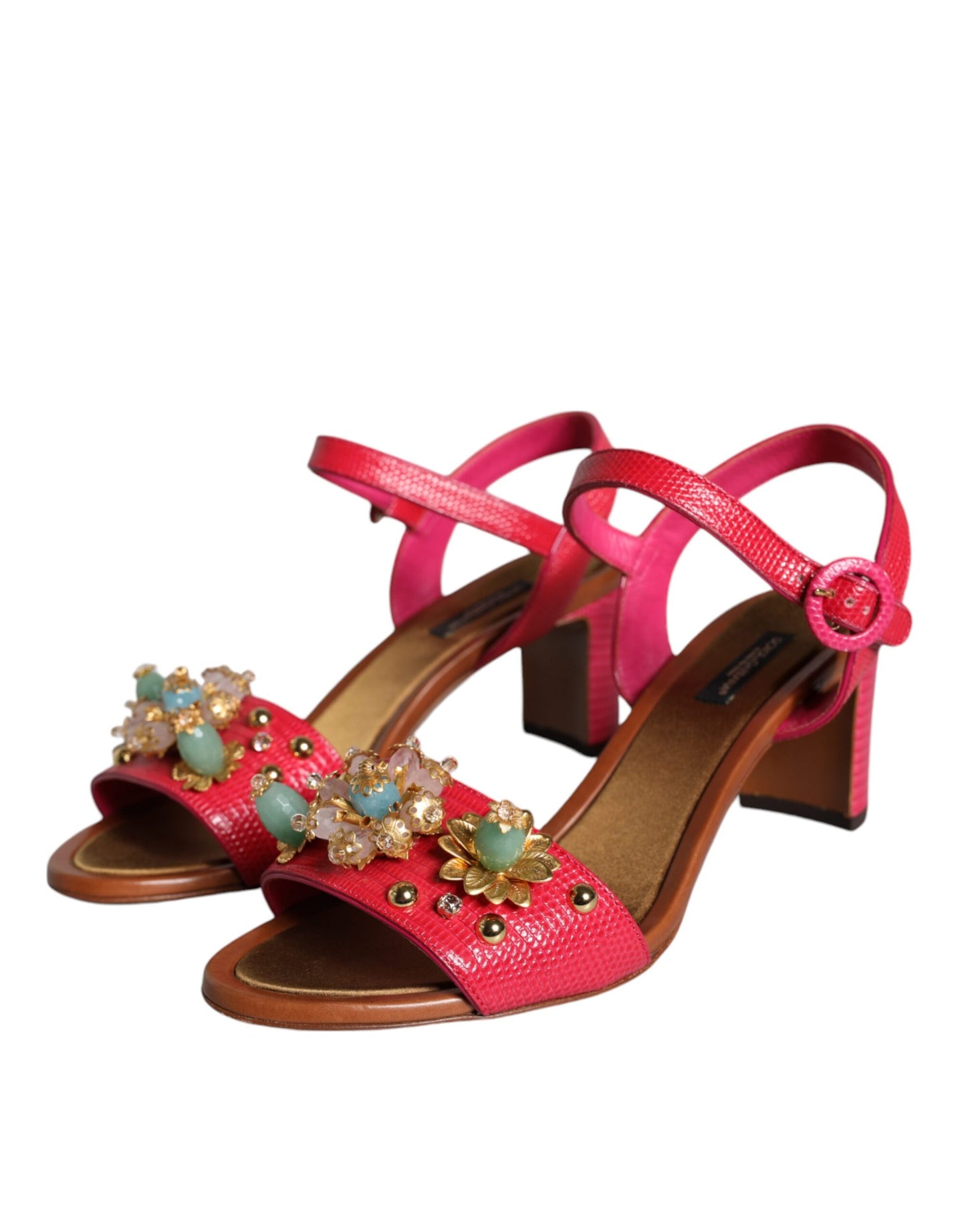 Dolce & Gabbana Fuchsia Leather Embellished Keira Sandals Shoes EU39 / US9