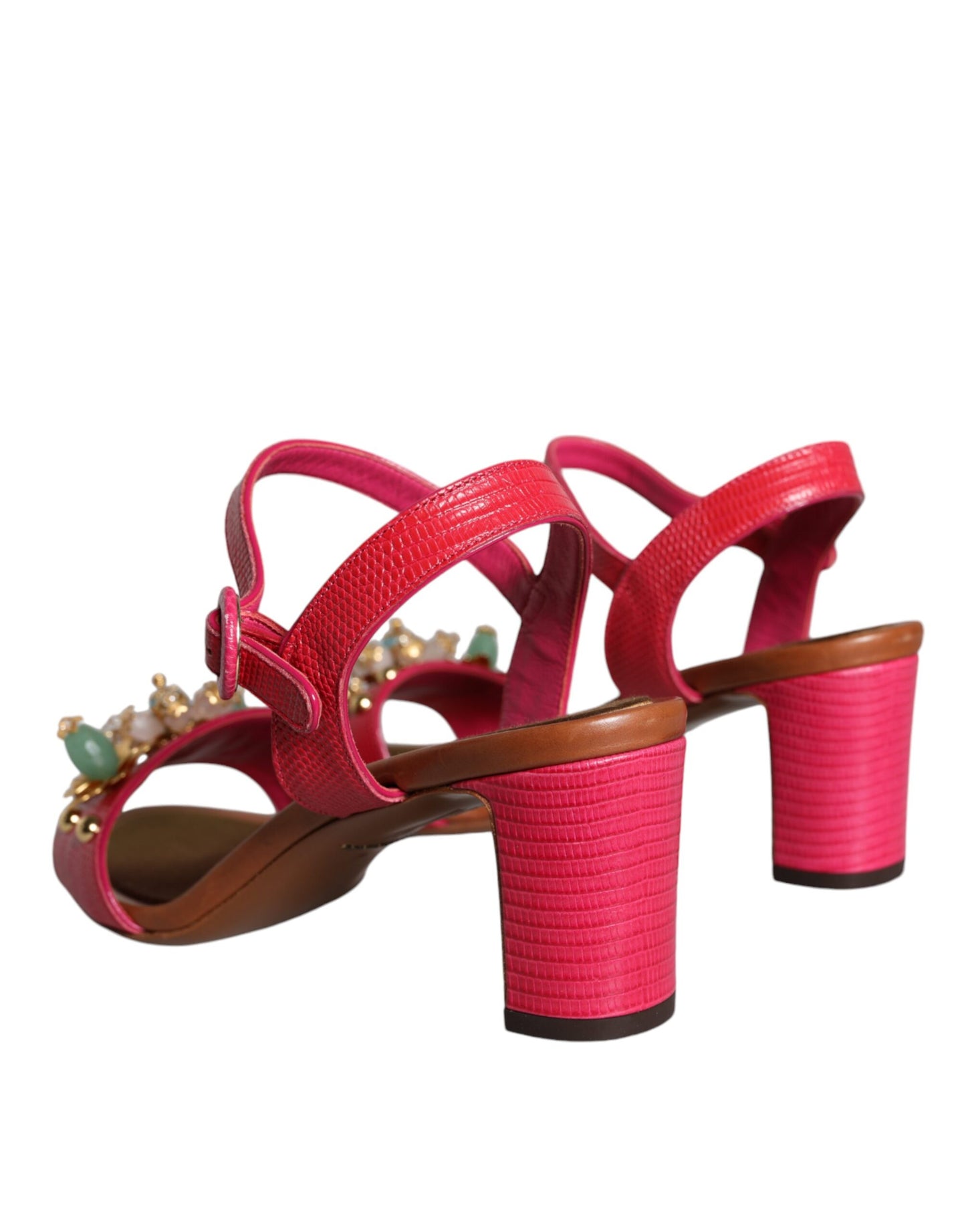 Dolce & Gabbana Fuchsia Leather Embellished Keira Sandals Shoes EU39 / US9