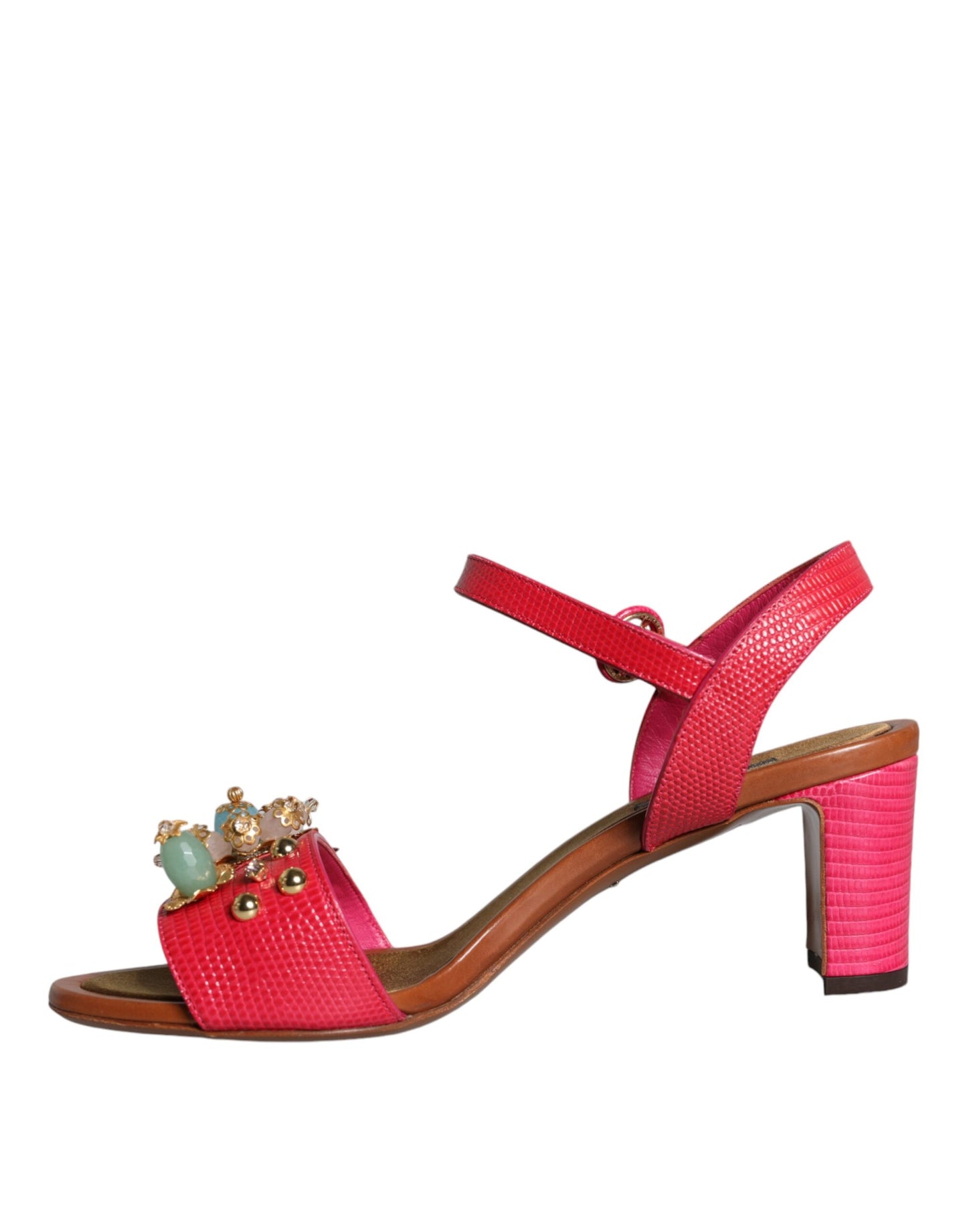 Dolce & Gabbana Fuchsia Leather Embellished Keira Sandals Shoes EU39 / US9