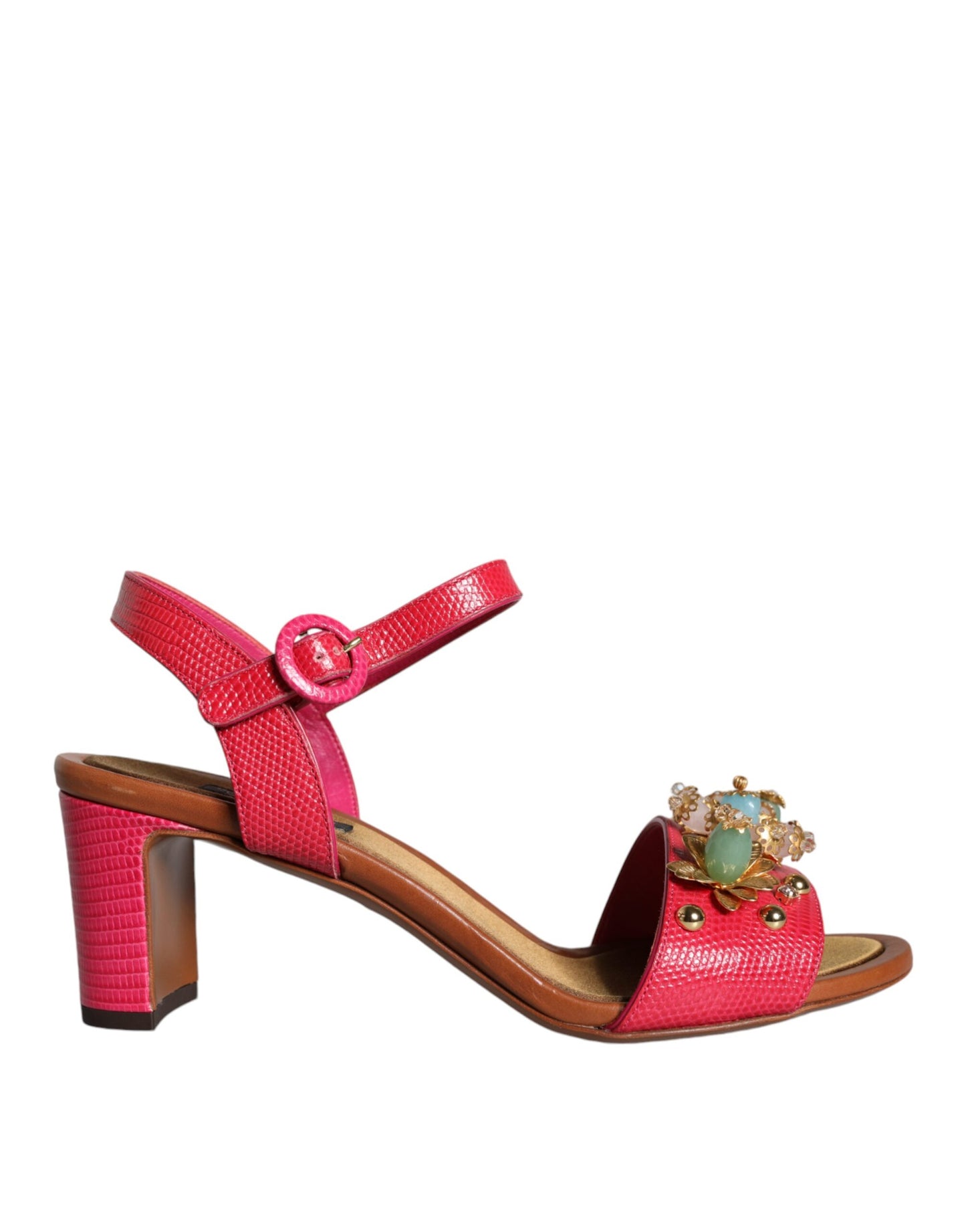 Dolce & Gabbana Fuchsia Leather Embellished Keira Sandals Shoes EU39 / US9