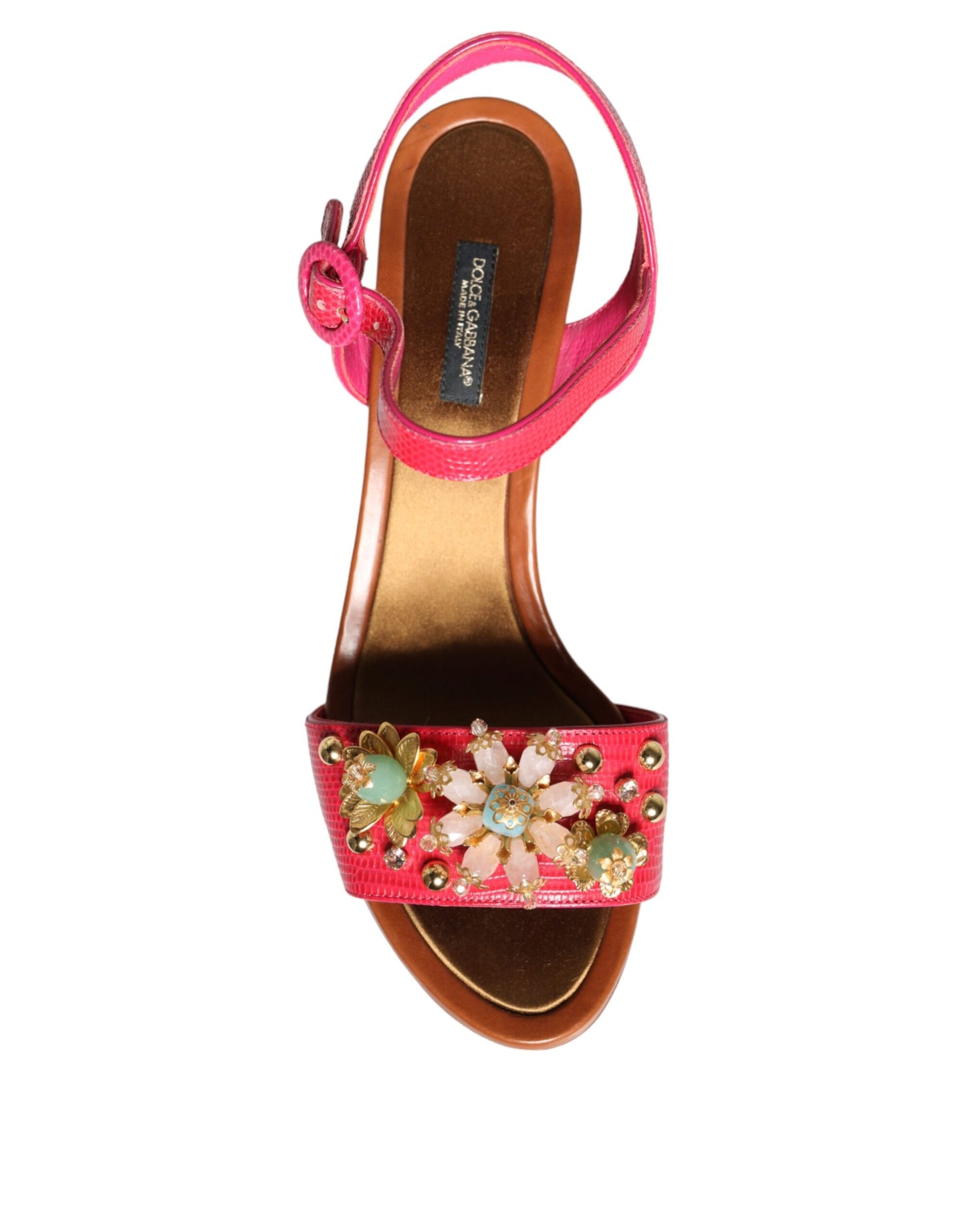 Dolce & Gabbana Fuchsia Leather Embellished Keira Sandals Shoes EU39 / US9