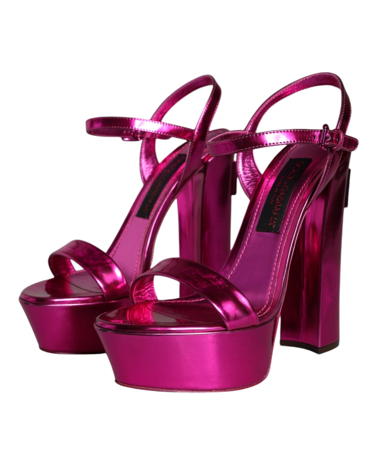 Dolce & Gabbana Fuchsia Leather Platform Logo Keira Sandals Shoes EU39 / US9