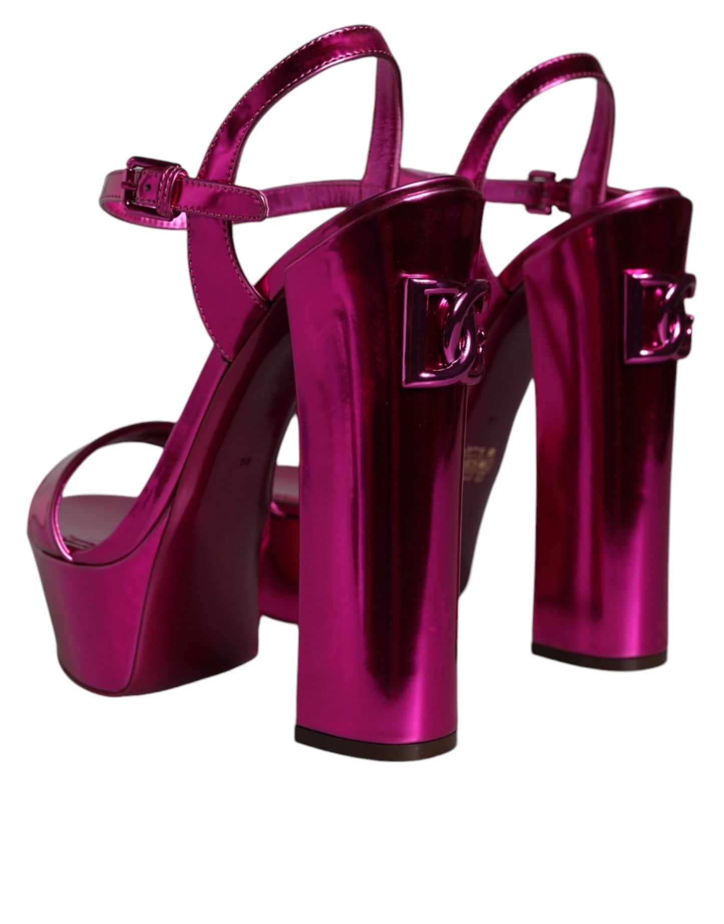 Dolce & Gabbana Fuchsia Leather Platform Logo Keira Sandals Shoes EU39 / US9