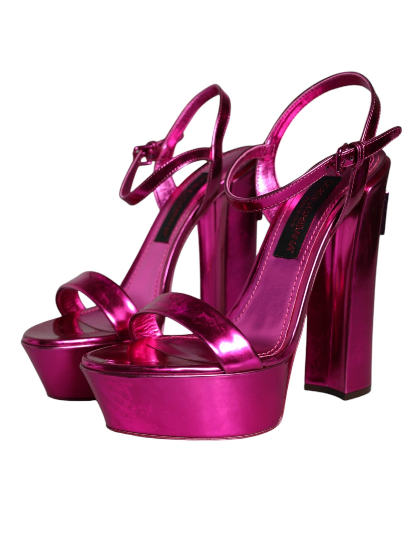 Dolce & Gabbana Fuchsia Leather Platform Logo Keira Sandals Shoes EU40 / US10