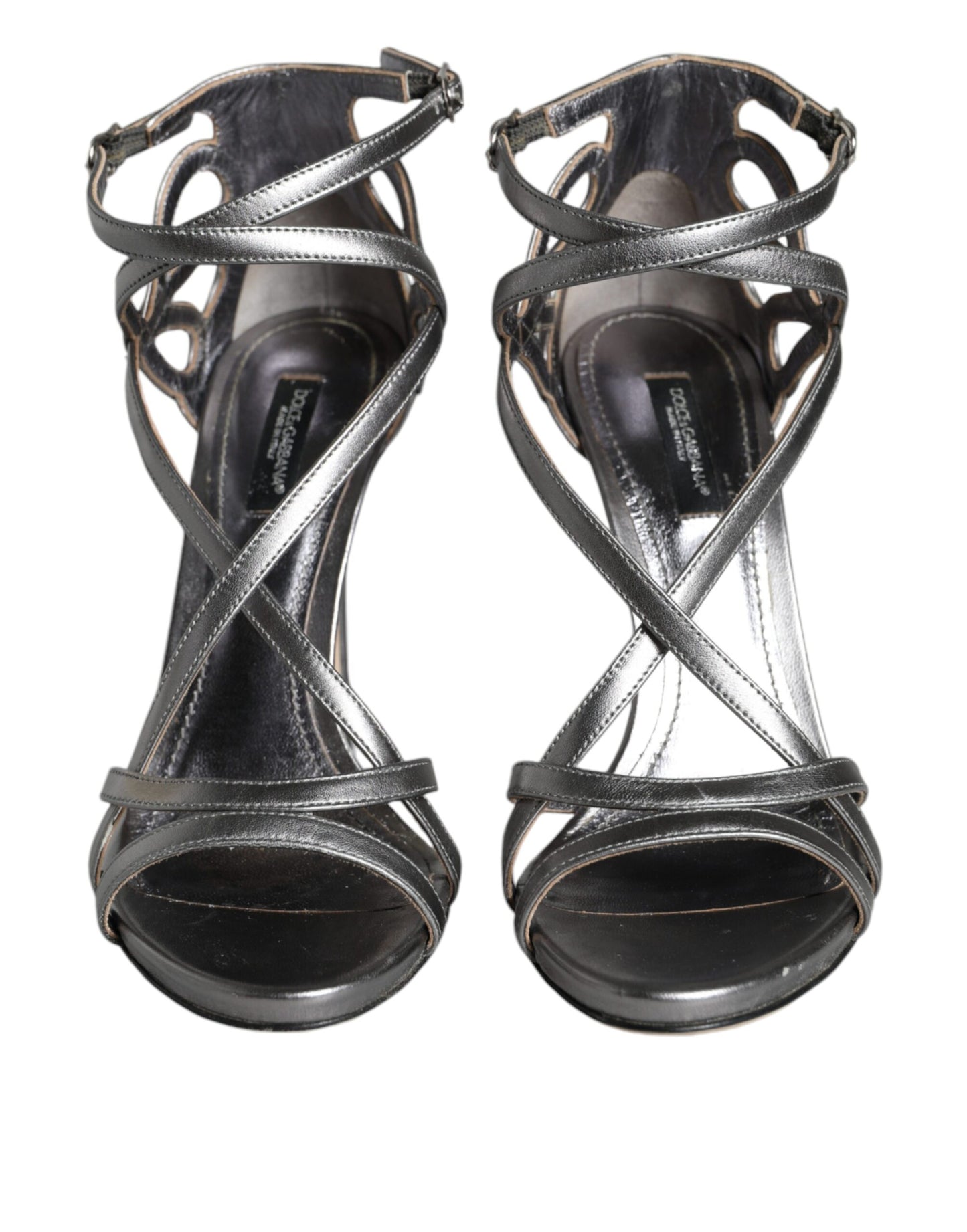 Dolce & Gabbana Silver Keira Leather Heels Sandals Shoes EU37 / US7