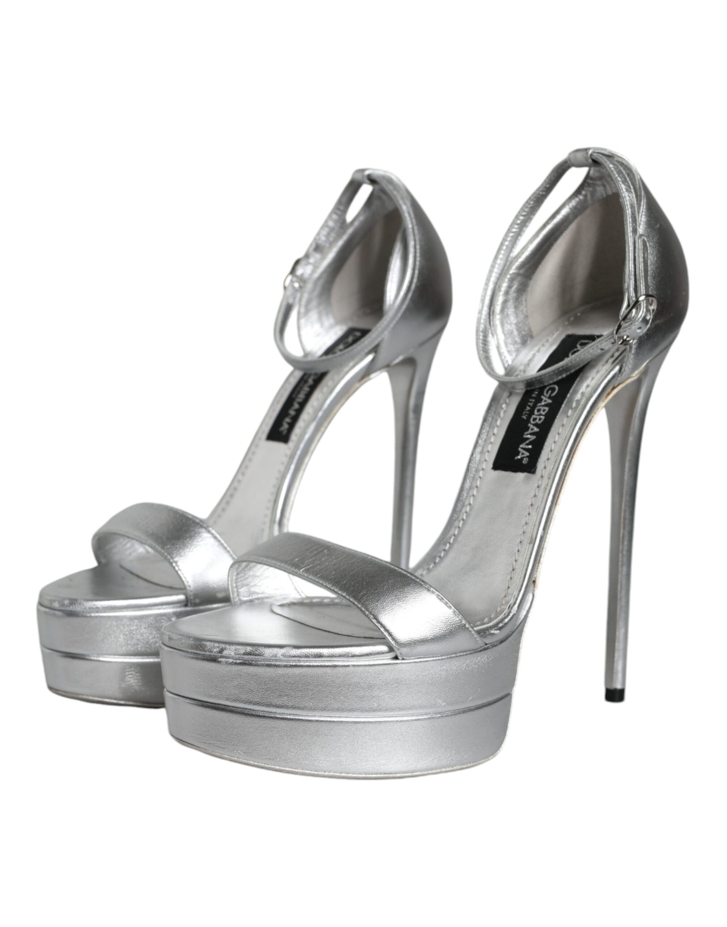 Dolce & Gabbana Silver KEIRA Heels Ankle Strap Sandals Shoes EU40 / US10