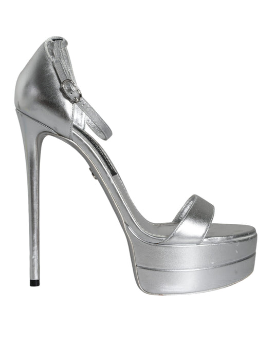 Dolce & Gabbana Silver KEIRA Heels Ankle Strap Sandals Shoes EU40 / US10