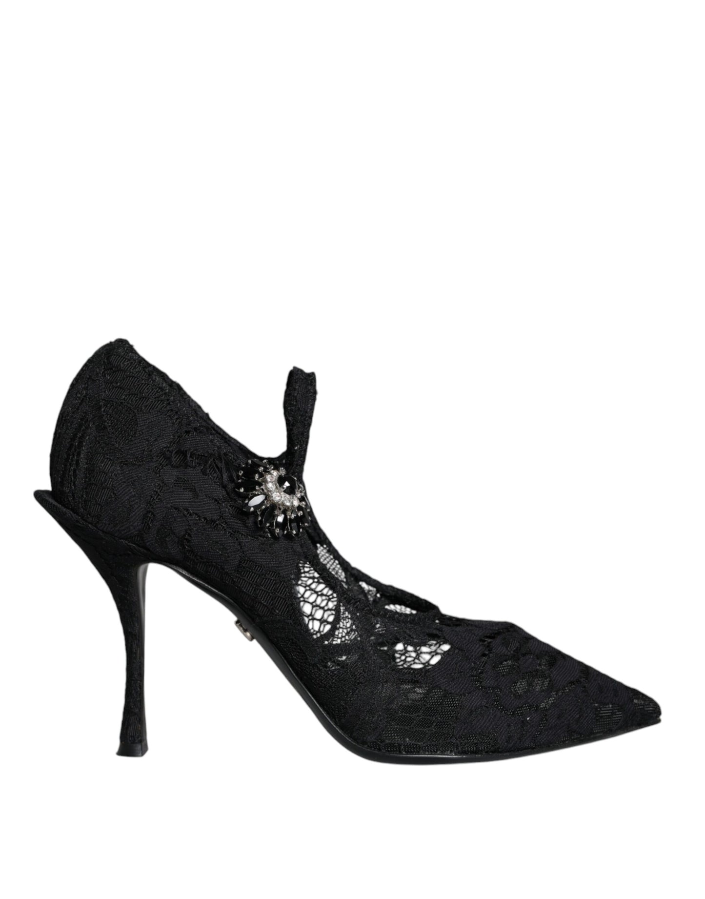 Dolce & Gabbana Black Mary Jane Pumps Lace Crystals Heels Shoes EU37 / US7