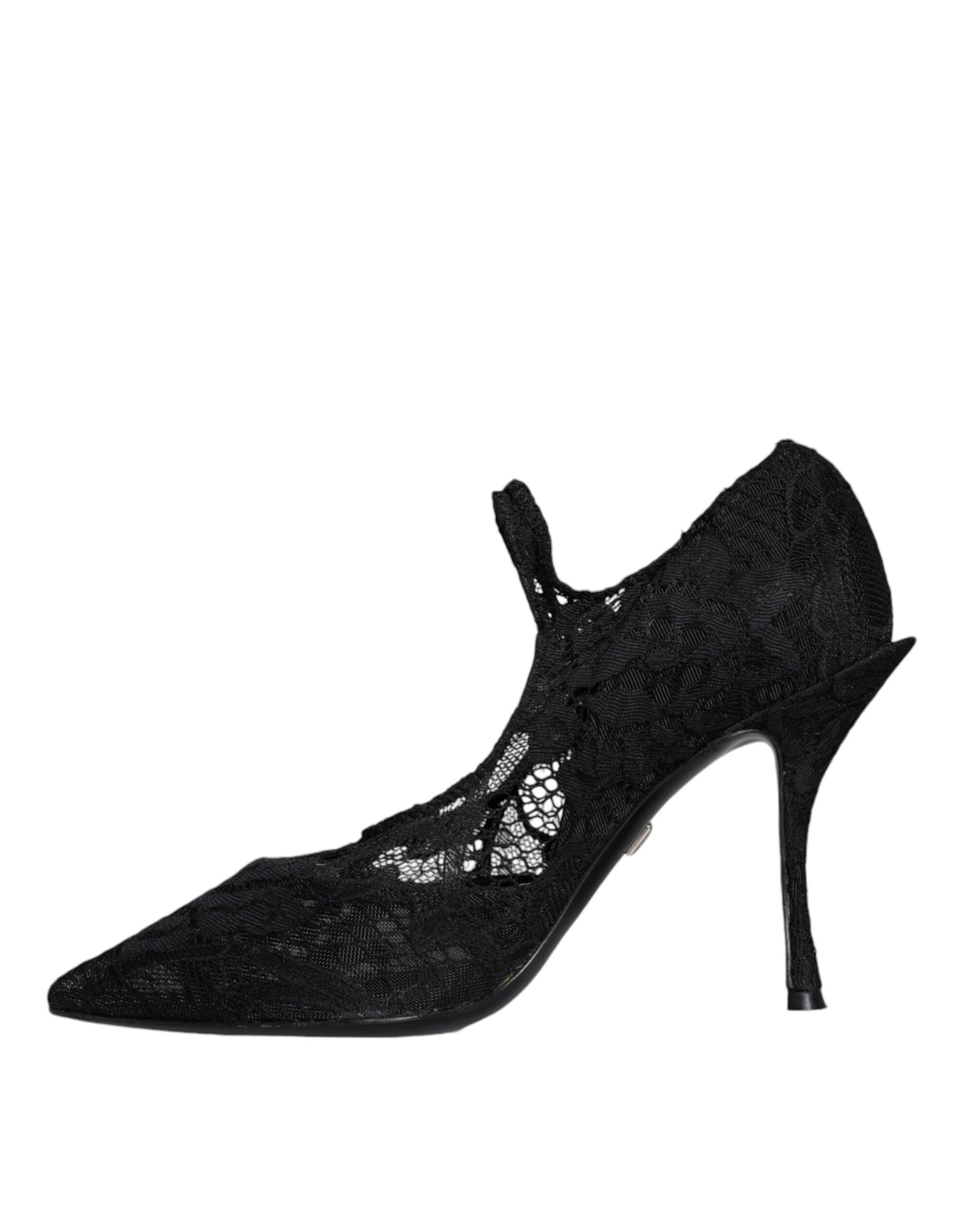 Dolce & Gabbana Black Mary Jane Pumps Lace Crystals Heels Shoes EU37 / US7