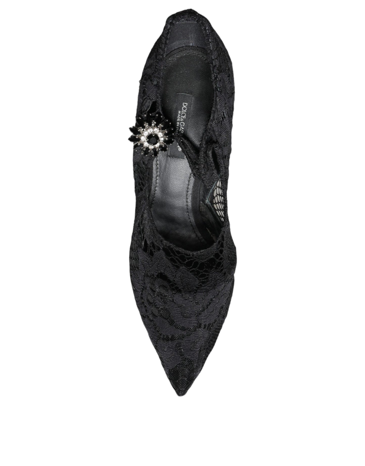 Dolce & Gabbana Black Mary Jane Pumps Lace Crystals Heels Shoes EU37 / US7