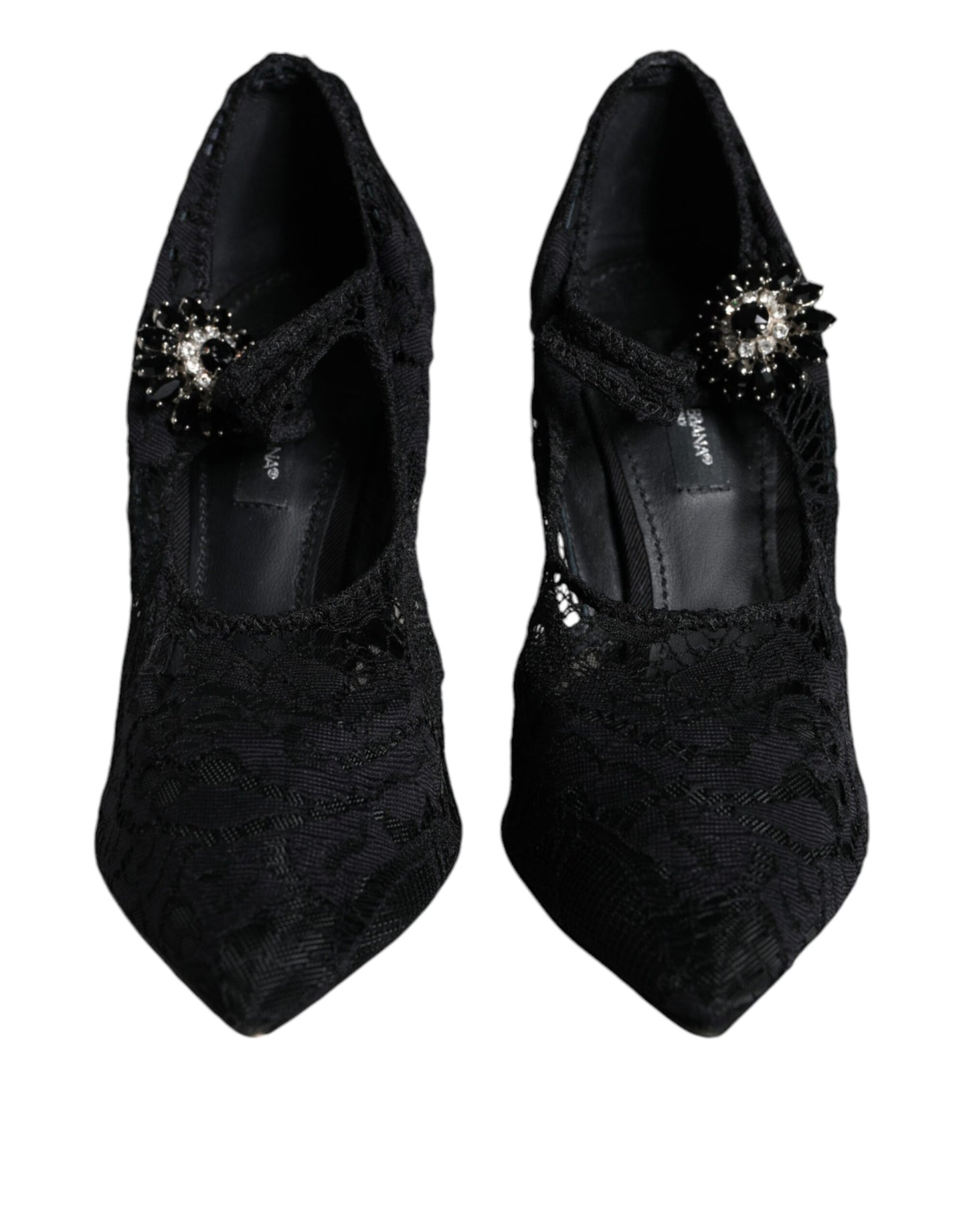 Dolce & Gabbana Black Mary Jane Pumps Lace Crystals Heels Shoes EU35 / US5