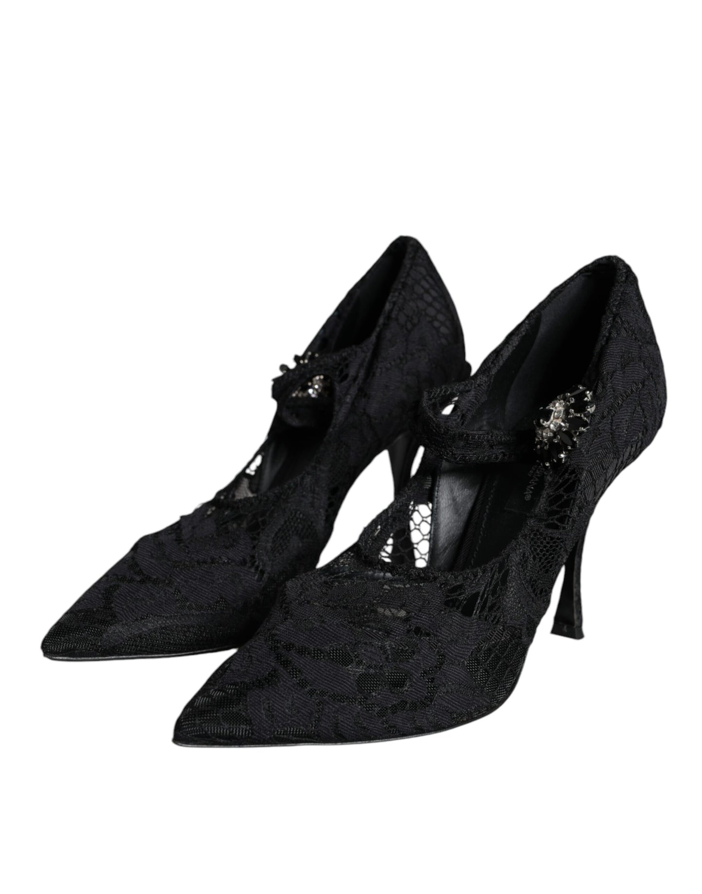 Dolce & Gabbana Black Mary Jane Pumps Lace Crystals Heels Shoes EU35 / US5