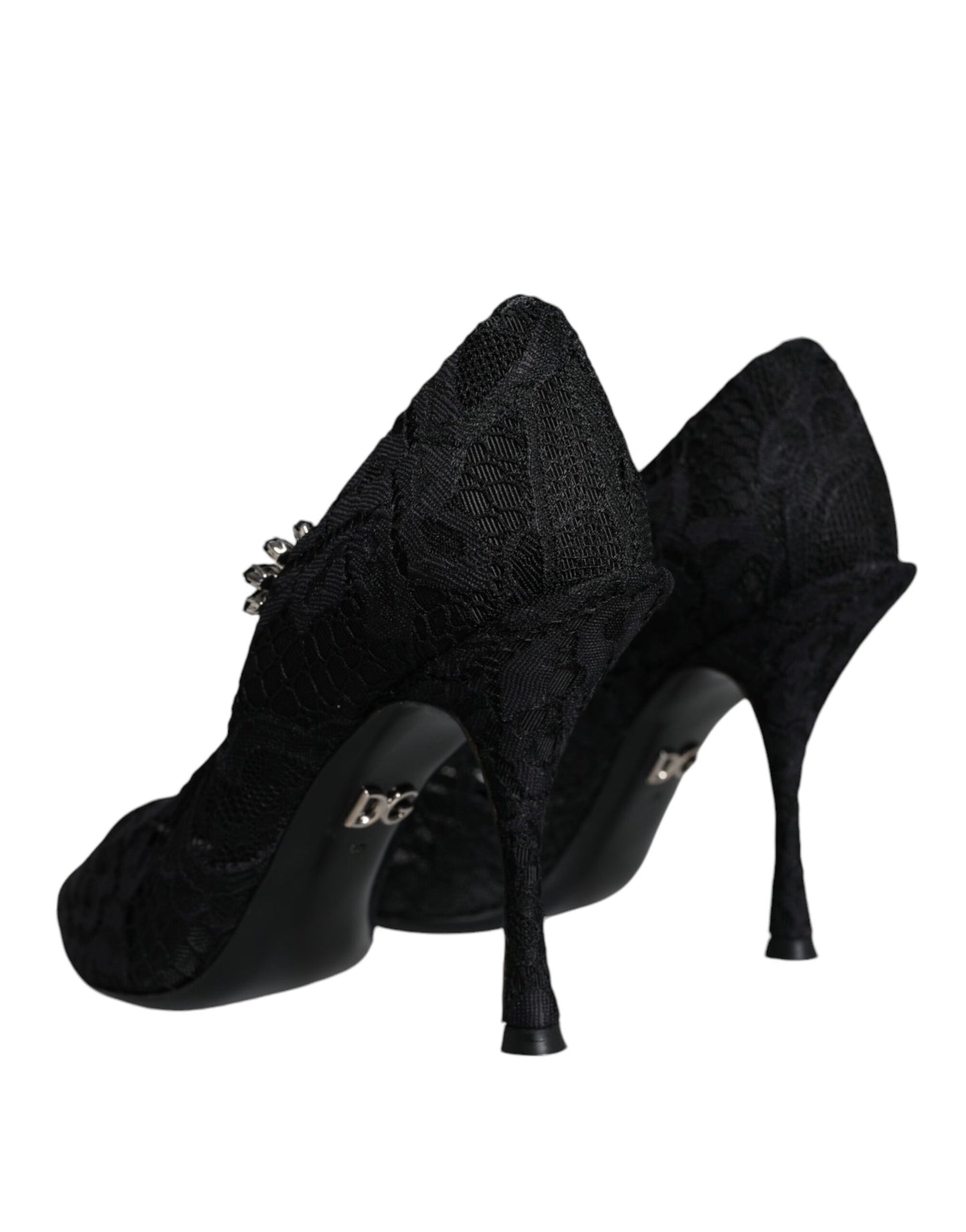 Dolce & Gabbana Black Mary Jane Pumps Lace Crystals Heels Shoes EU35 / US5