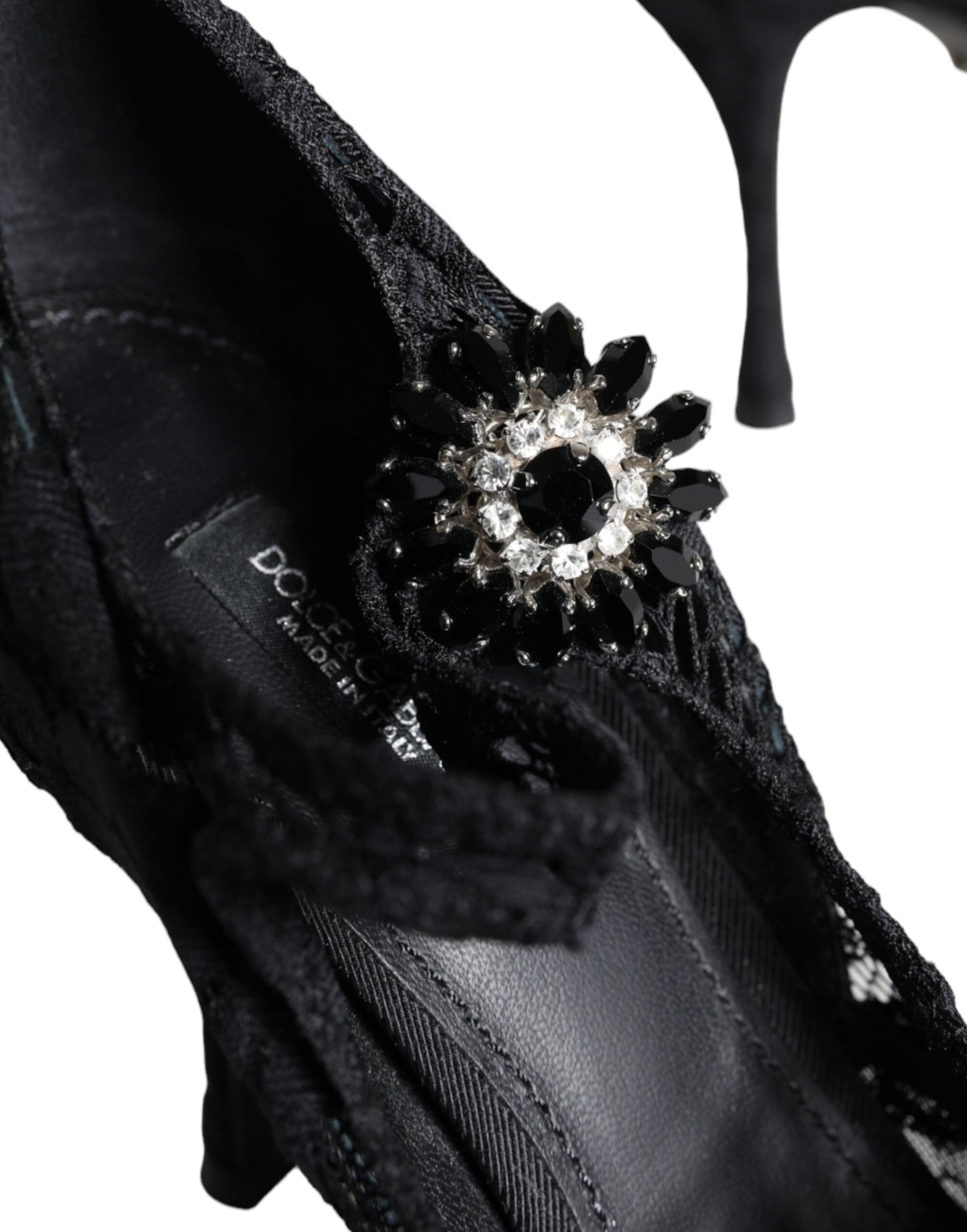 Dolce & Gabbana Black Mary Jane Pumps Lace Crystals Heels Shoes EU35 / US5