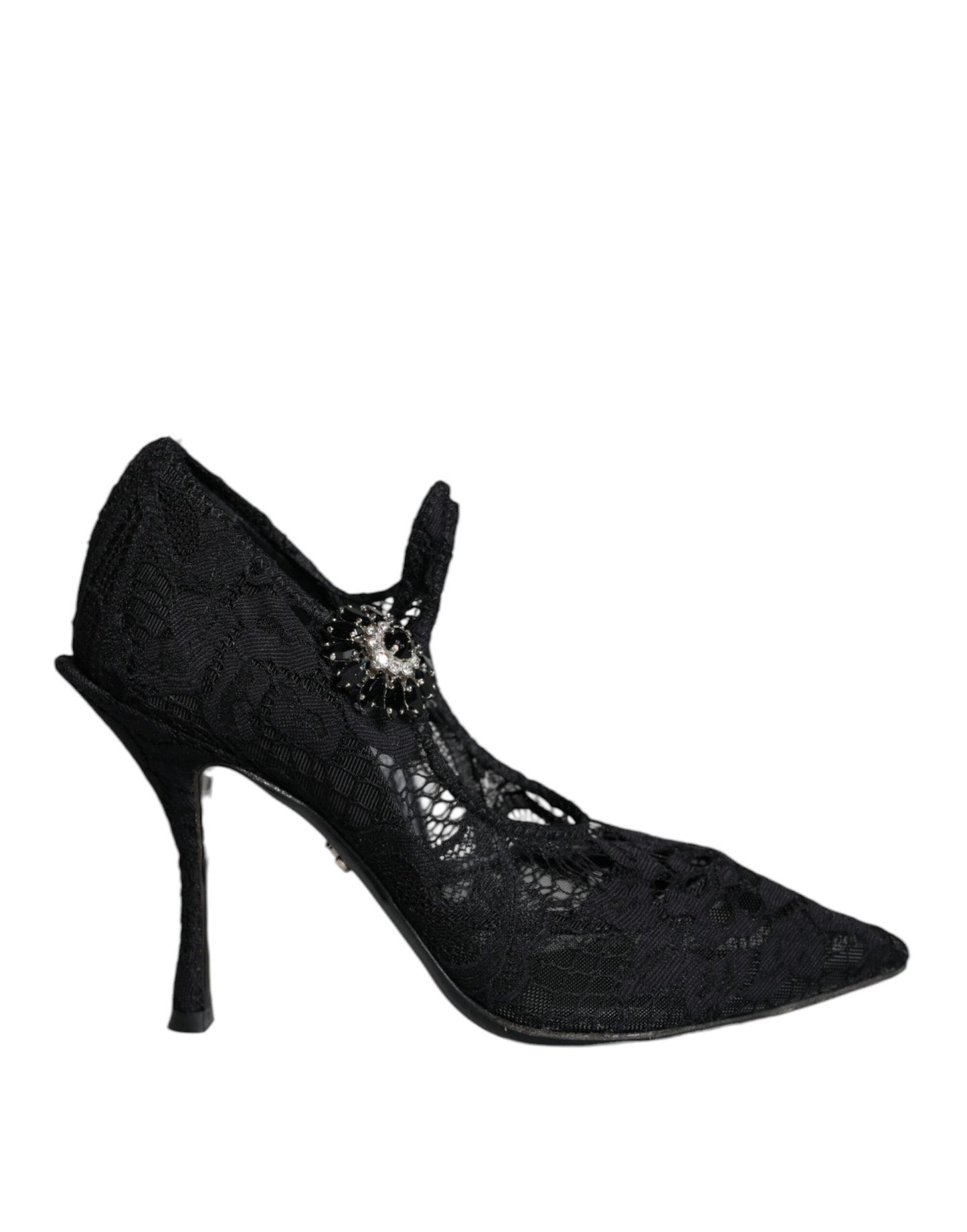 Dolce & Gabbana Black Mary Jane Pumps Lace Crystals Heels Shoes EU35 / US5