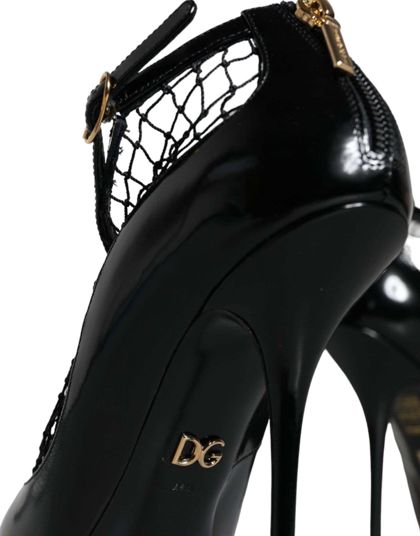 Dolce & Gabbana Black Mesh Patent Leather Heels Pumps Shoes EU38.5 / US8.5