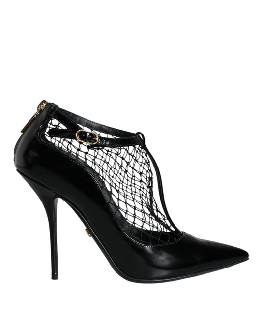 Dolce & Gabbana Black Mesh Patent Leather Heels Pumps Shoes EU38.5 / US8.5