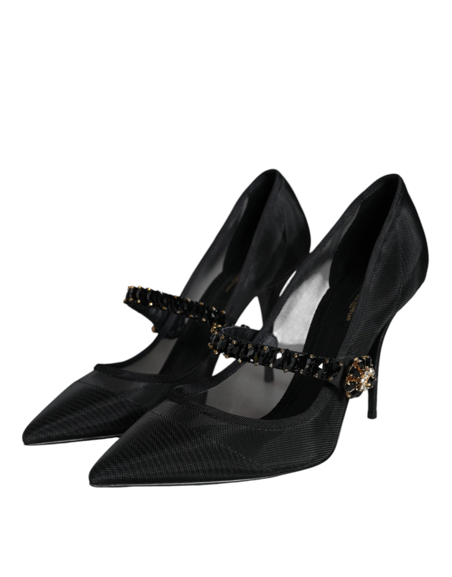 Dolce & Gabbana Black Mesh Mary Jane Crystal Heel Pumps Shoes