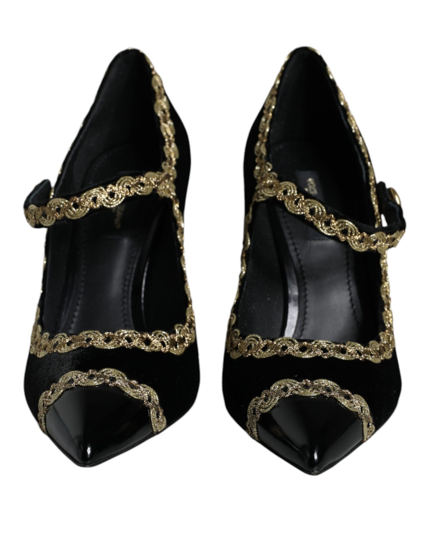 Dolce & Gabbana Black Mary Janes Velvet Gold Pumps Shoes EU36 / US6