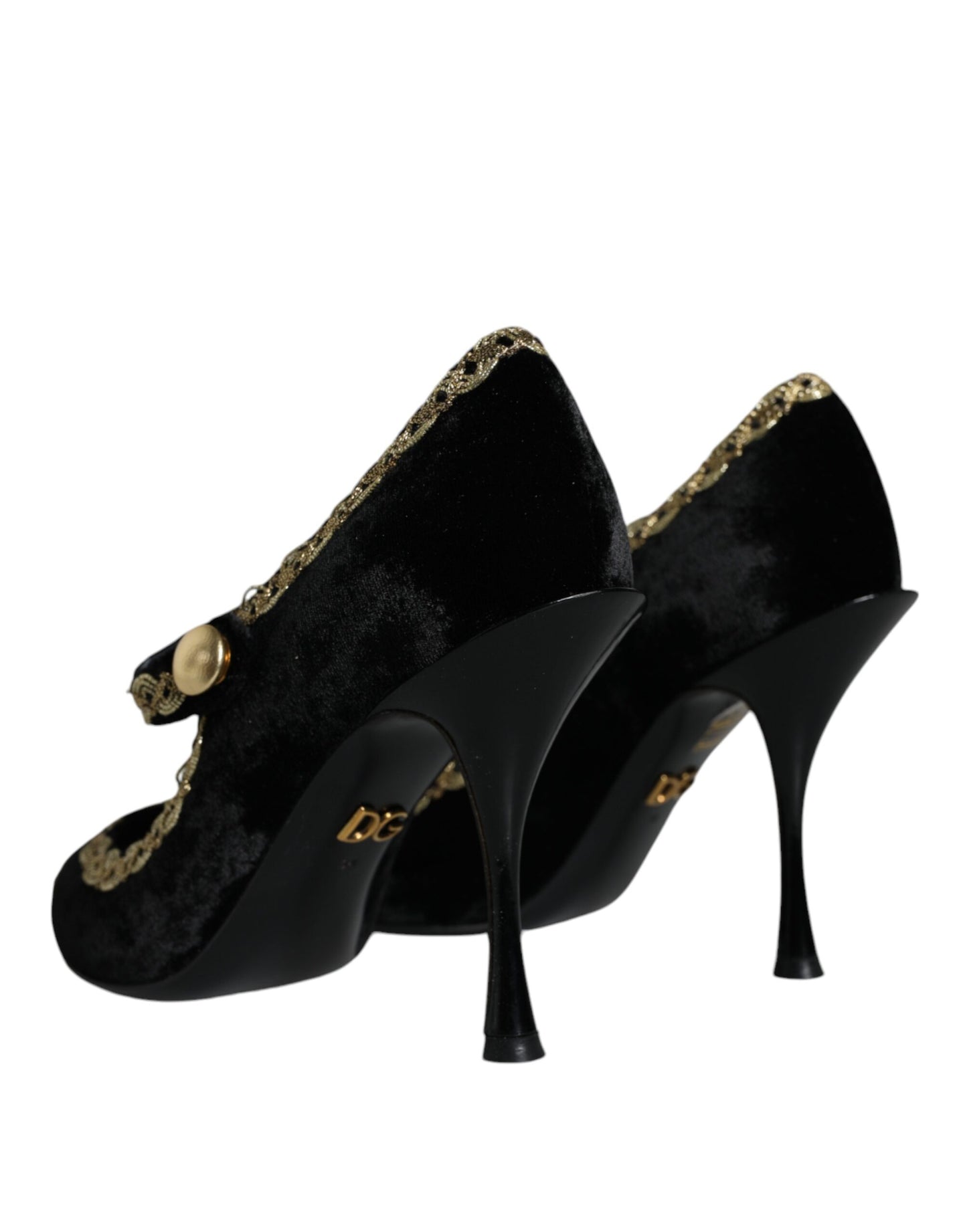 Dolce & Gabbana Black Mary Janes Velvet Gold Pumps Shoes EU36 / US6