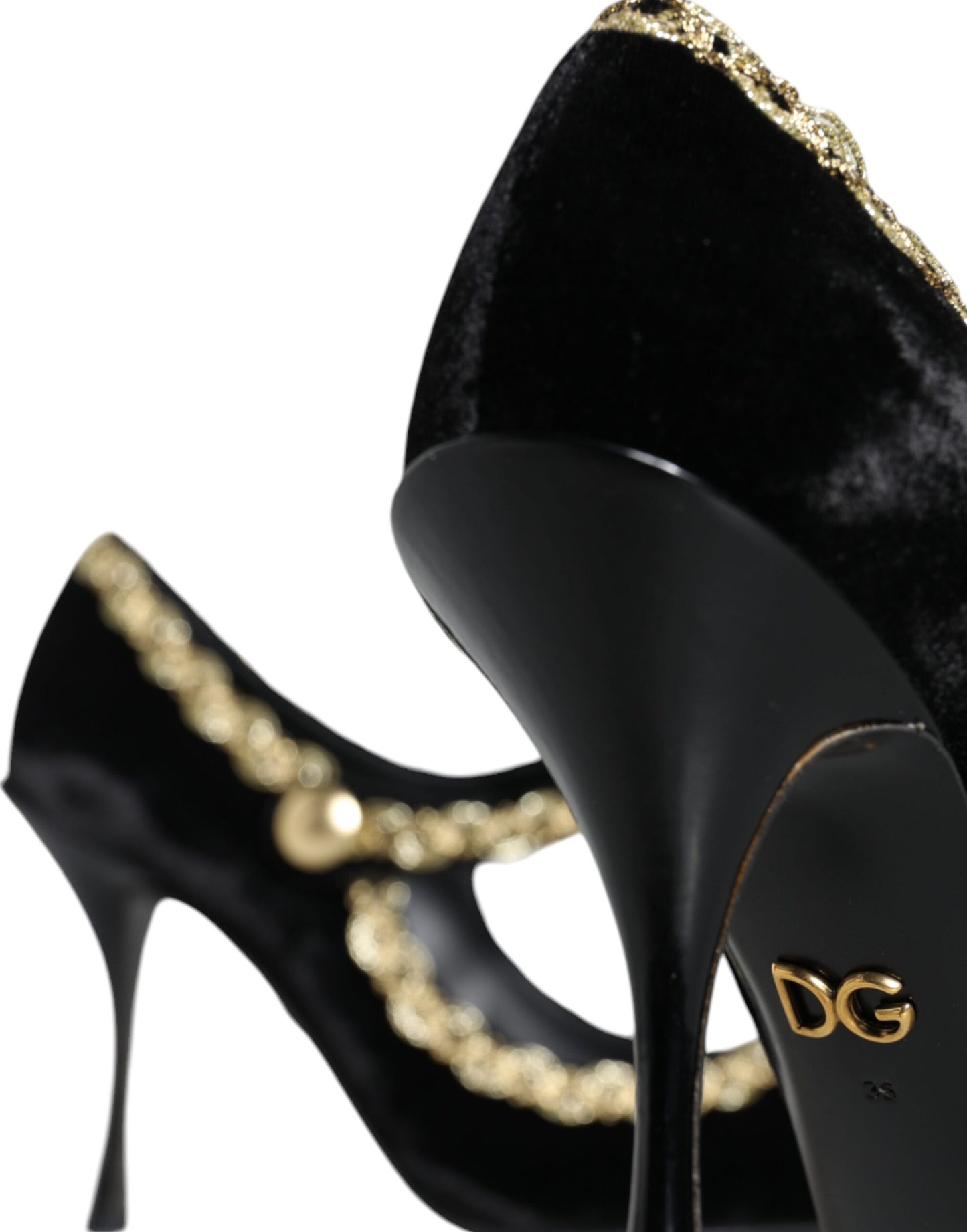 Dolce & Gabbana Black Mary Janes Velvet Gold Pumps Shoes EU36 / US6