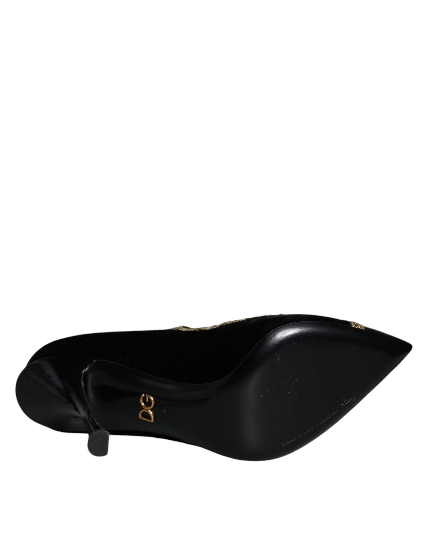 Dolce & Gabbana Black Mary Janes Velvet Gold Pumps Shoes EU36 / US6