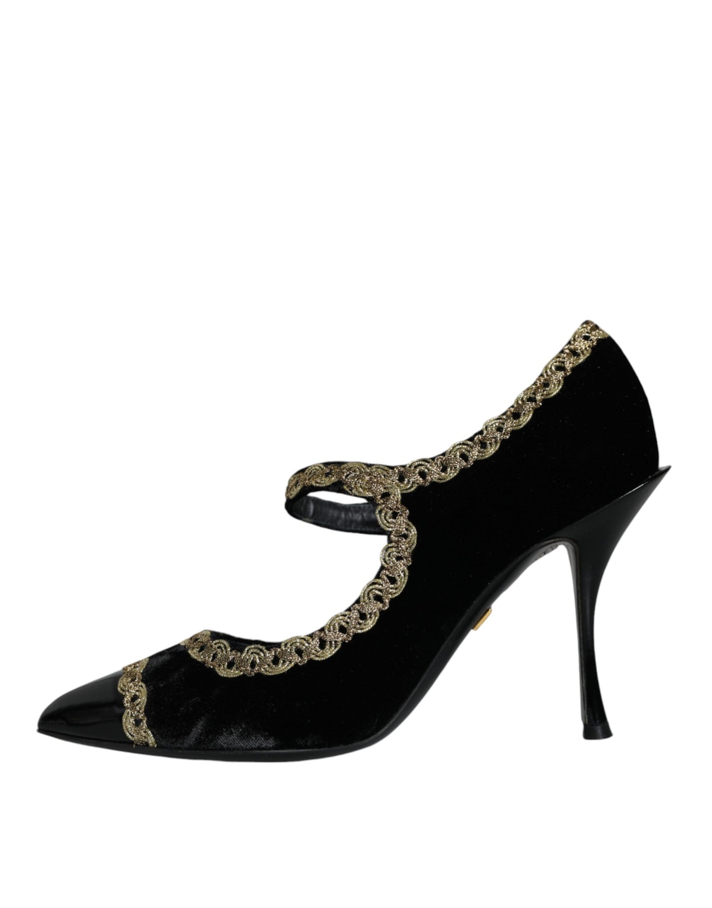 Dolce & Gabbana Black Mary Janes Velvet Gold Pumps Shoes EU36 / US6