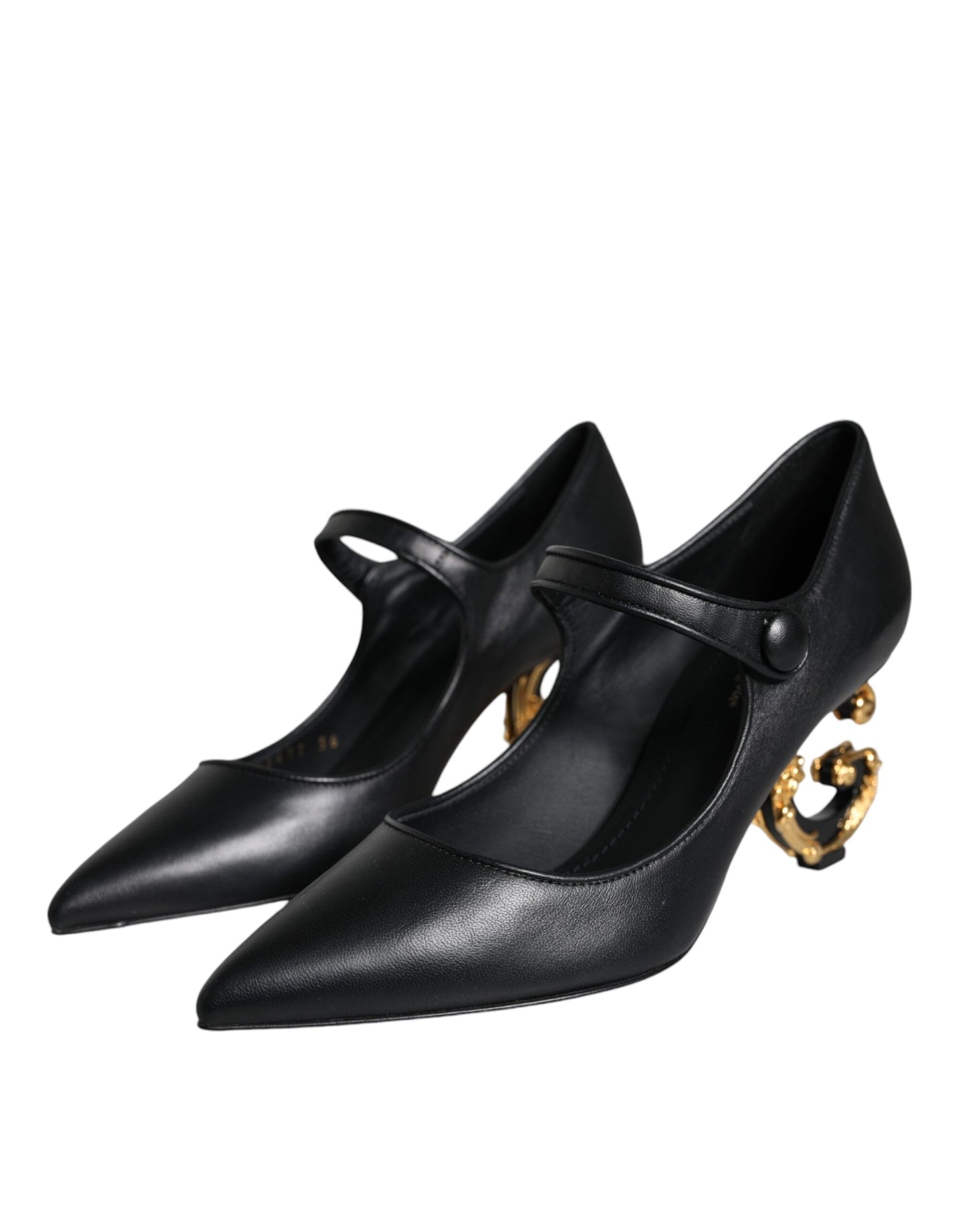 Dolce & Gabbana Black Leather Logo Heels Mary Janes Pumps Shoes EU36 / US6