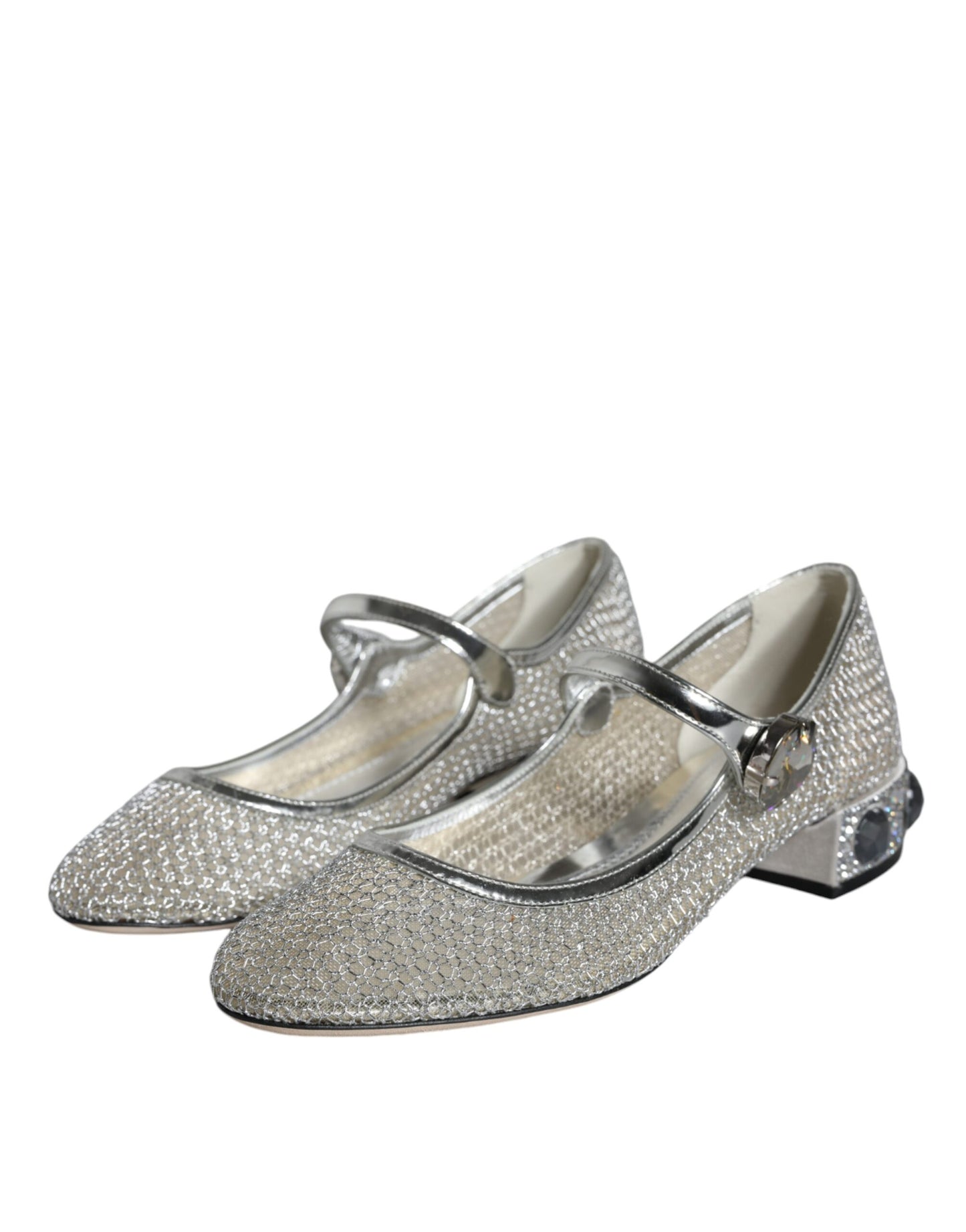 Dolce & Gabbana Silver Mesh Crystal Mary Jane Pumps Shoes EU36.5 / US6.5