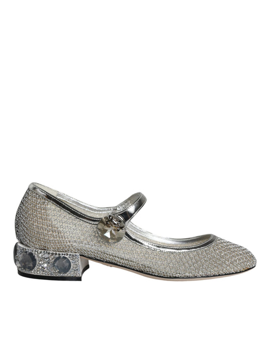 Dolce & Gabbana Silver Mesh Crystal Mary Jane Pumps Shoes EU36.5 / US6.5