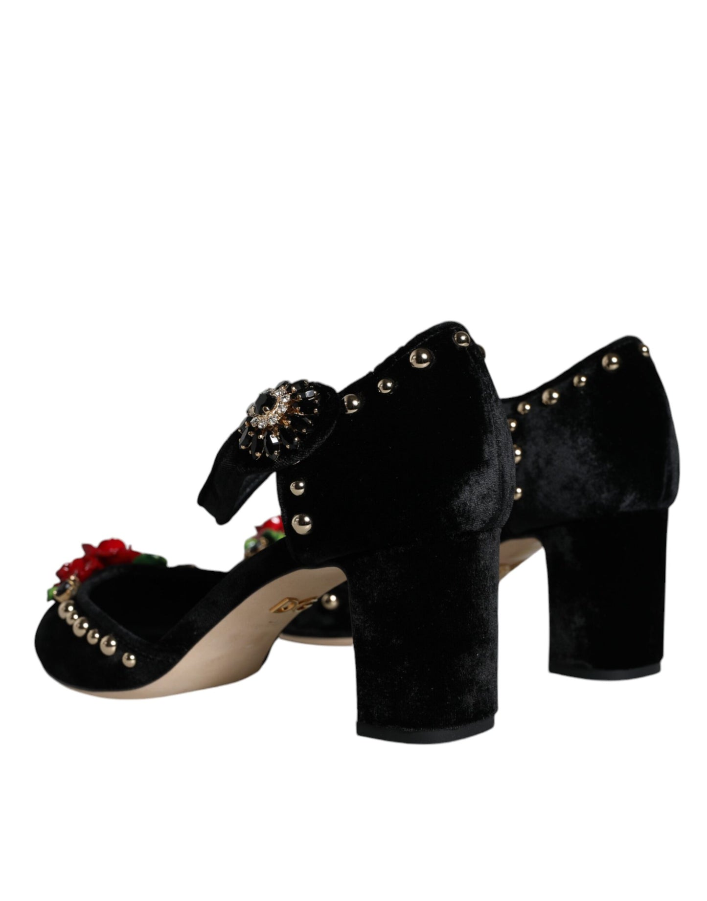 Dolce & Gabbana Black Velvet Roses Ankle Strap Pumps Shoes EU37 / US7