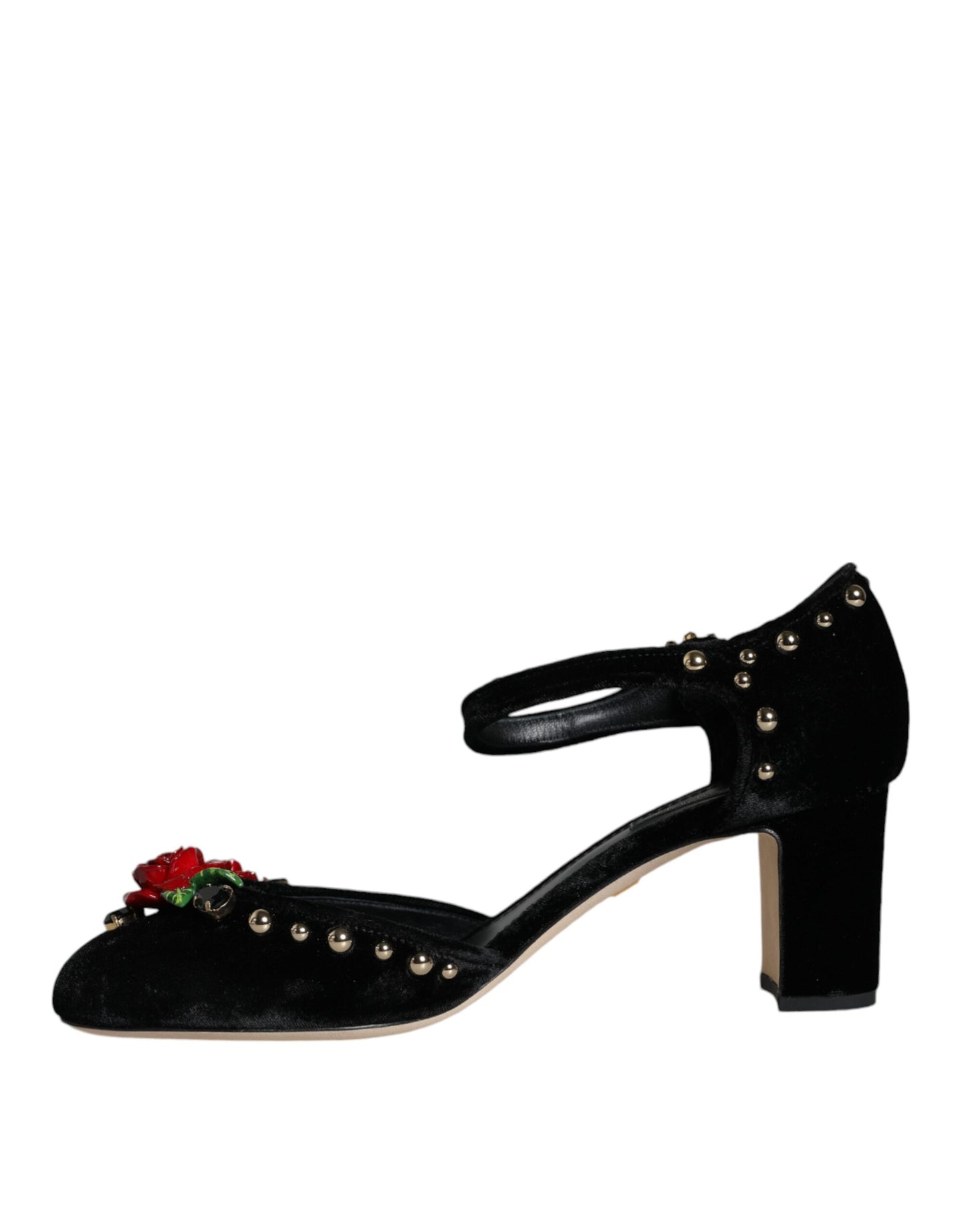 Dolce & Gabbana Black Velvet Roses Ankle Strap Pumps Shoes EU37 / US7