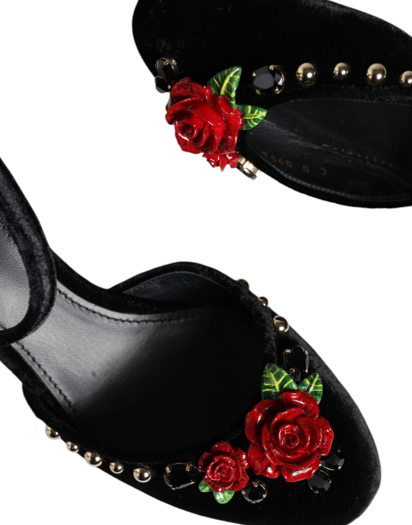 Dolce & Gabbana Black Velvet Roses Ankle Strap Pumps Shoes EU37 / US7