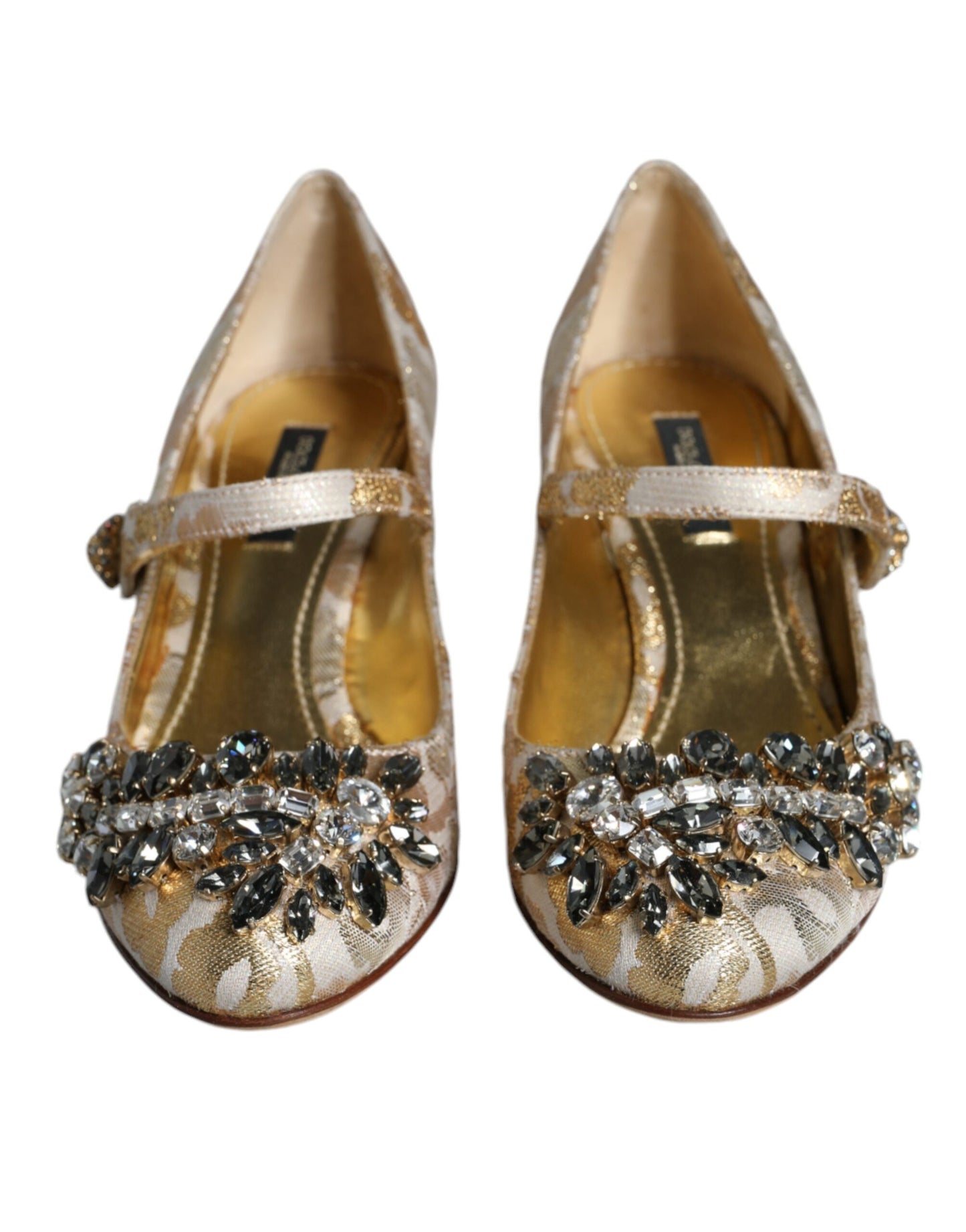 Dolce & Gabbana Gold Jacquard Crystal Mary Janes Pumps Shoes EU36 / US6