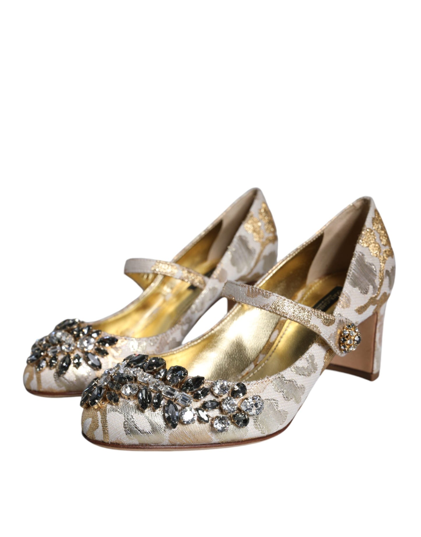 Dolce & Gabbana Gold Jacquard Crystal Mary Janes Pumps Shoes EU36 / US6