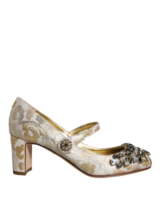 Dolce & Gabbana Gold Jacquard Crystal Mary Janes Pumps Shoes EU36 / US6