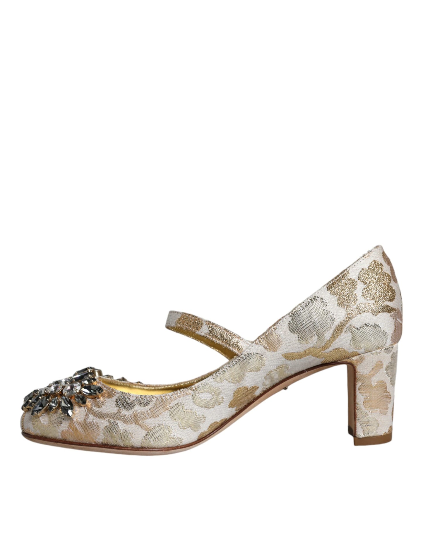 Dolce & Gabbana Gold Jacquard Crystal Mary Janes Pumps Shoes EU36 / US6